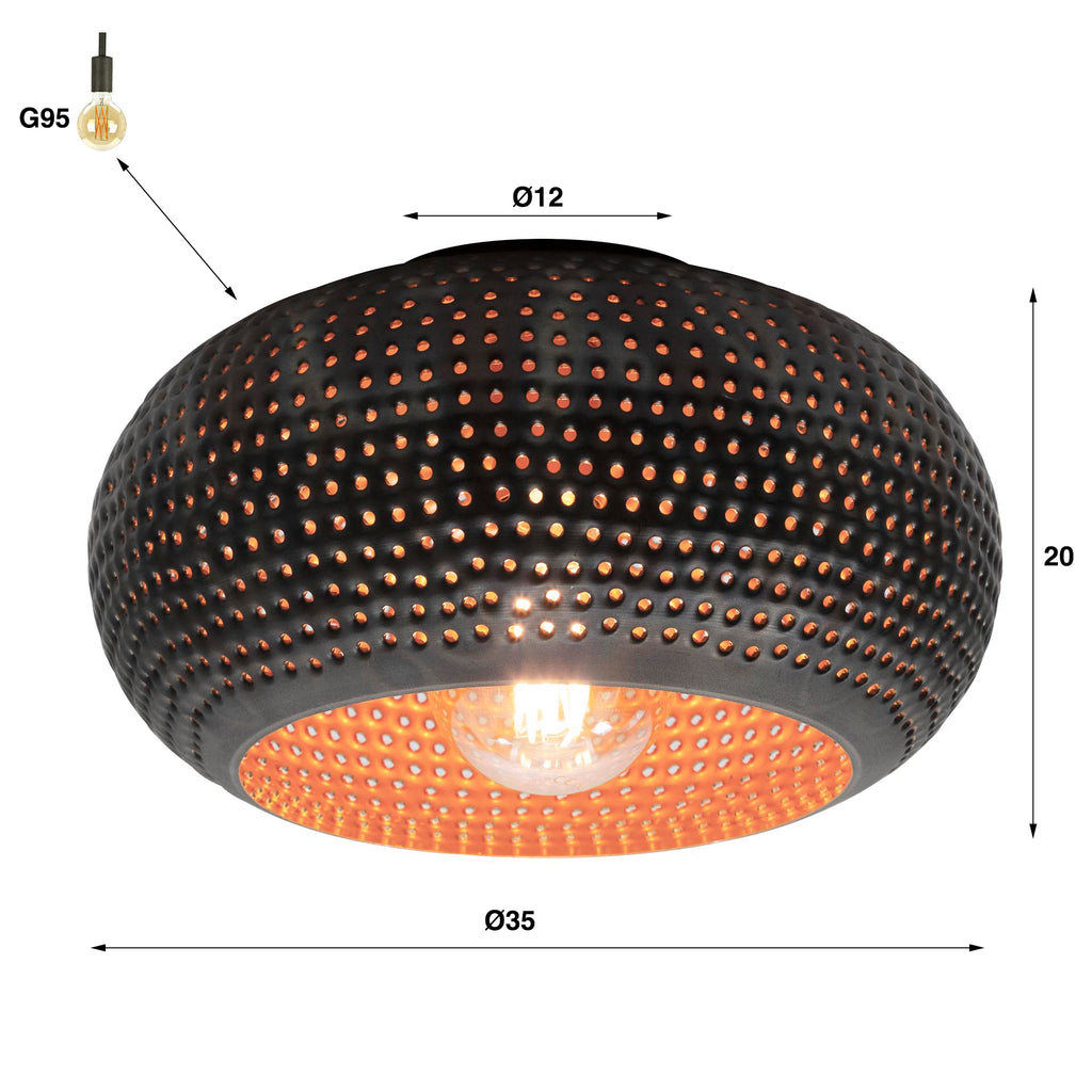 Plafondlamp Punch | 1-lichts Ø35cm | Zwart brons