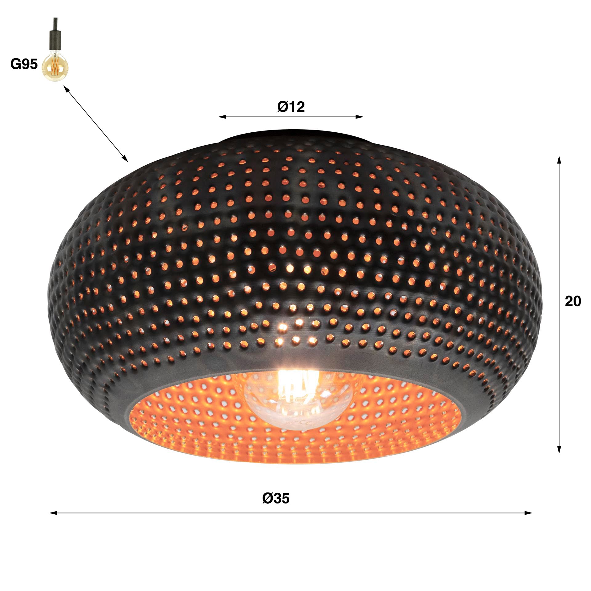 Plafondlamp Punch | 1-lichts Ø35cm | Zwart brons