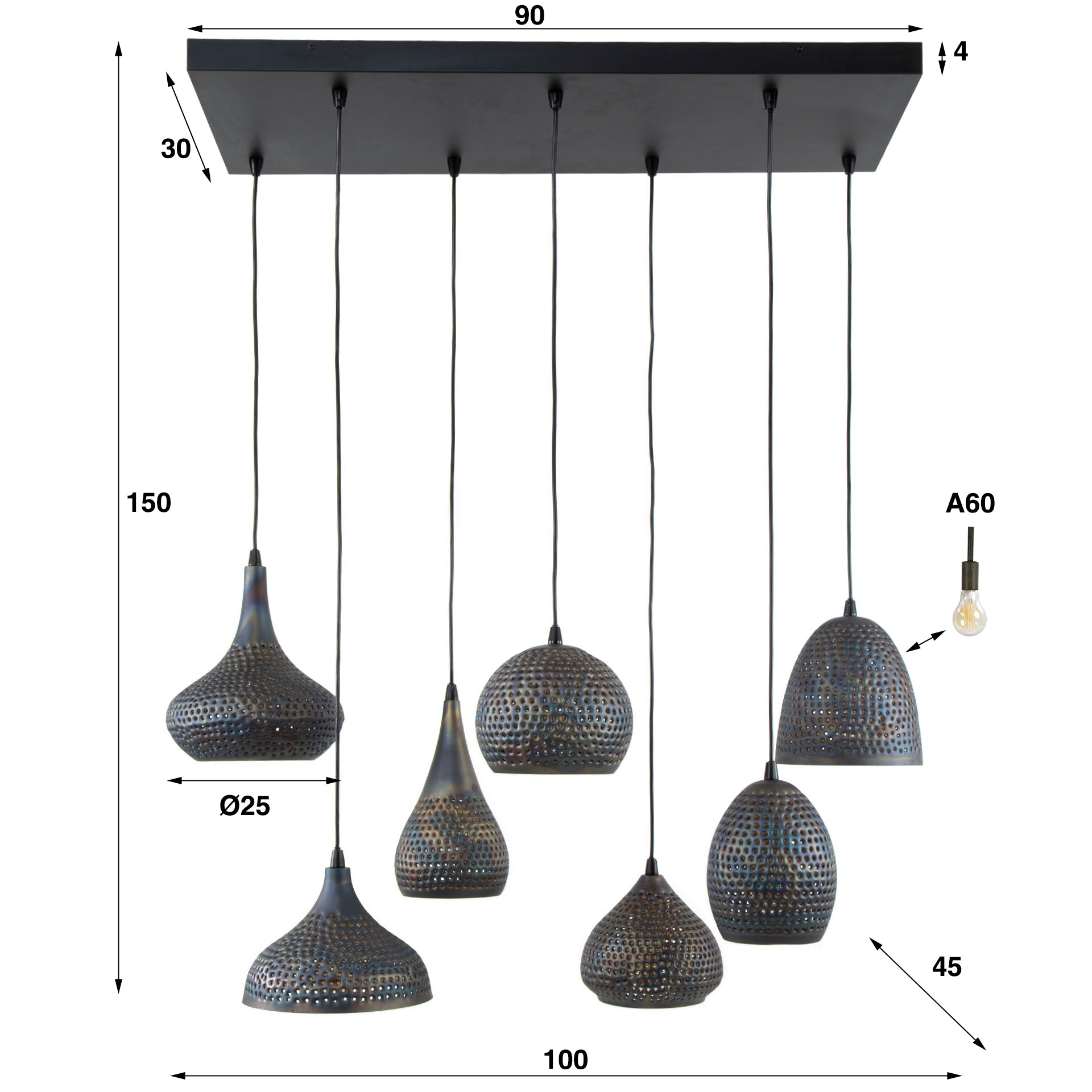 Hanglamp Punch | 7-Lichts | Zwart bruin