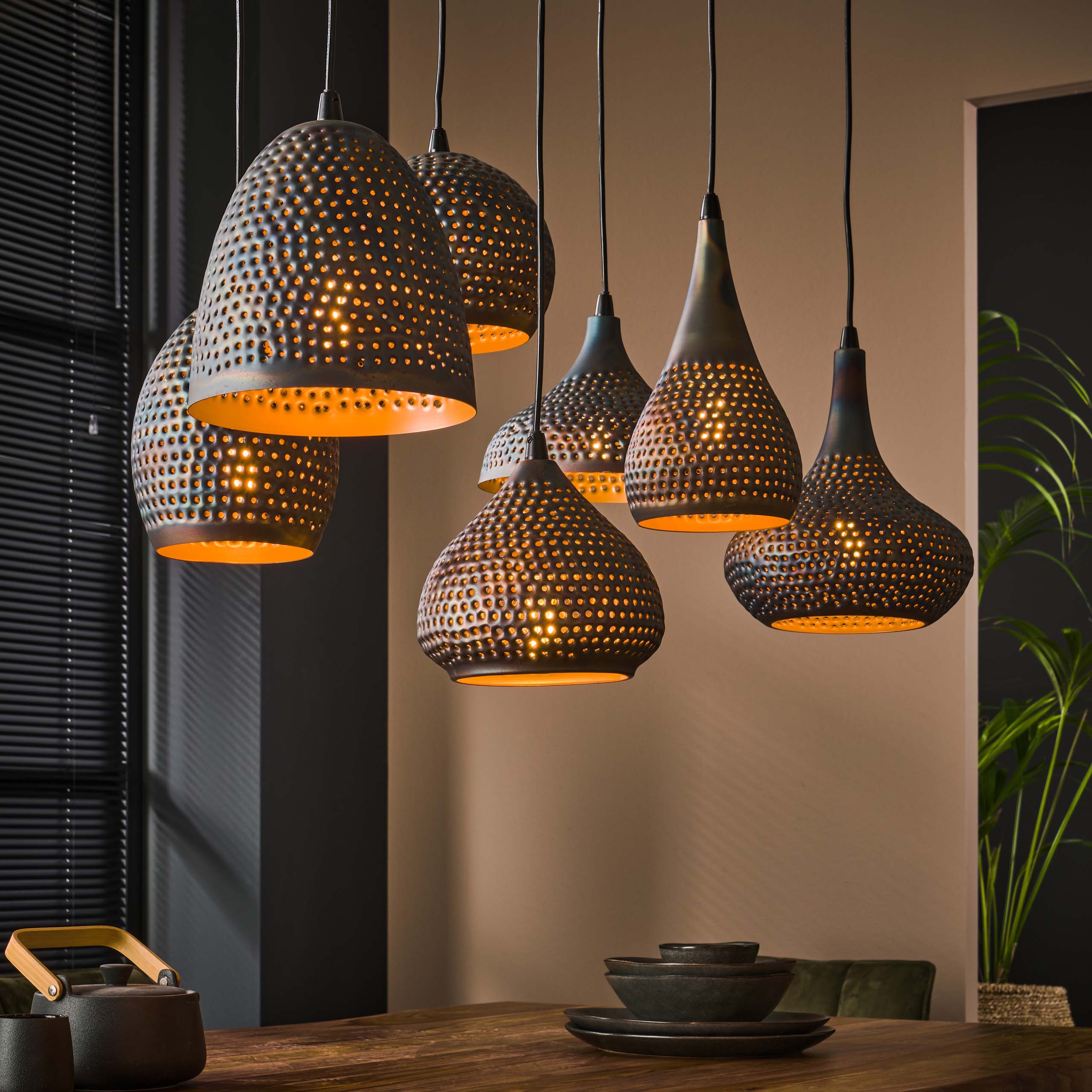 Hanglamp Punch | 7-Lichts | Zwart bruin