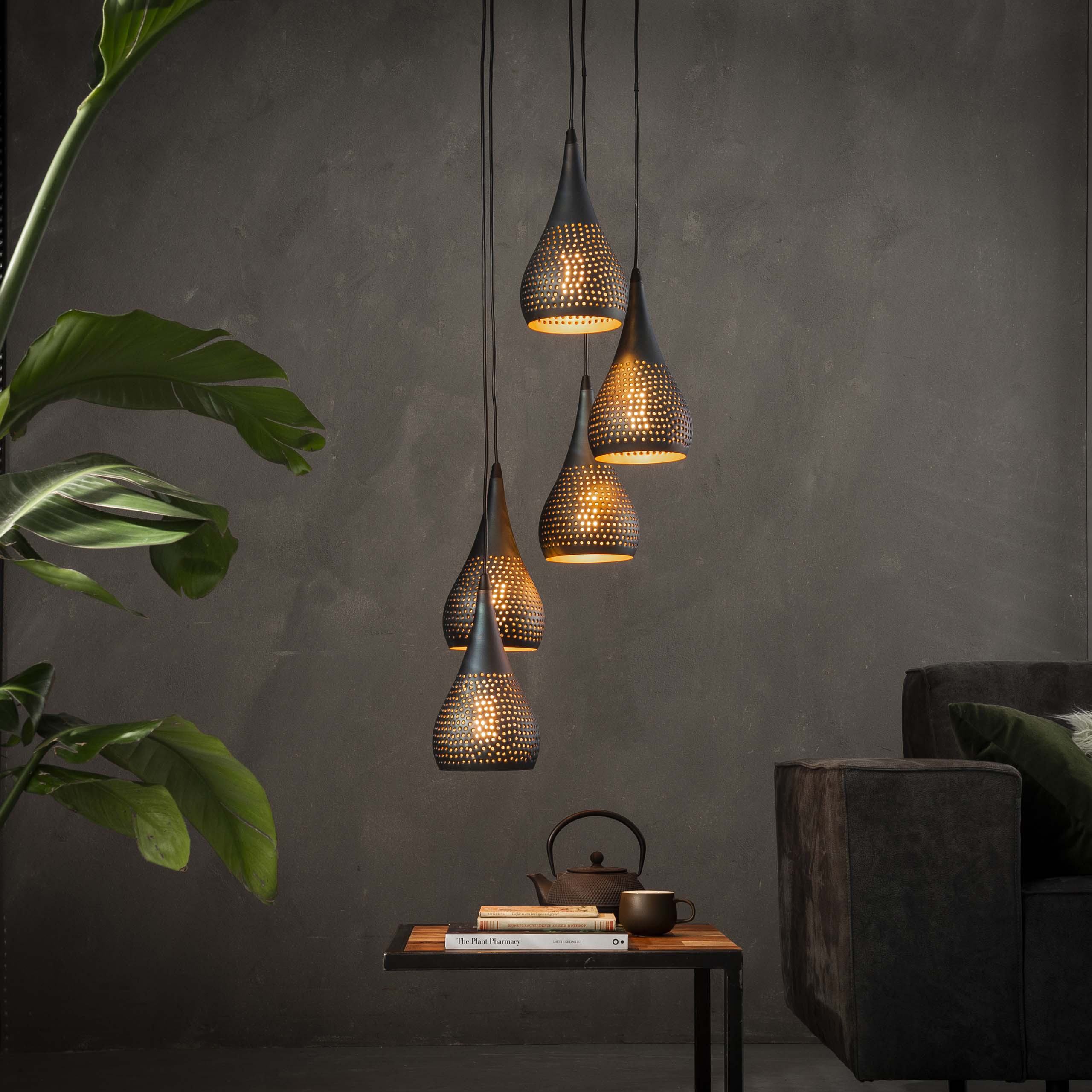 Hanglamp Punch | 5-Lichts | Getrapt Zwart-Bruin