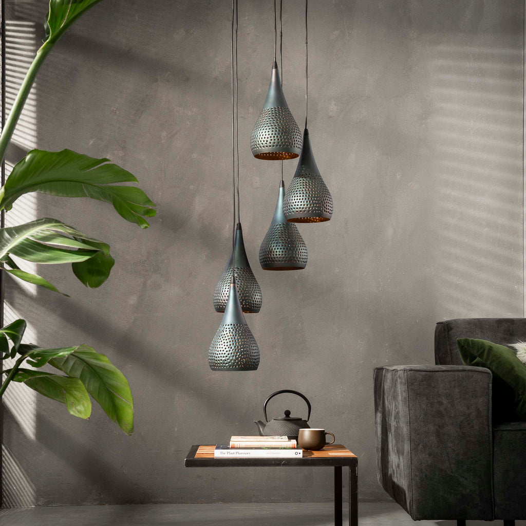 Hanglamp Punch | 5-Lichts | Getrapt Zwart-Bruin