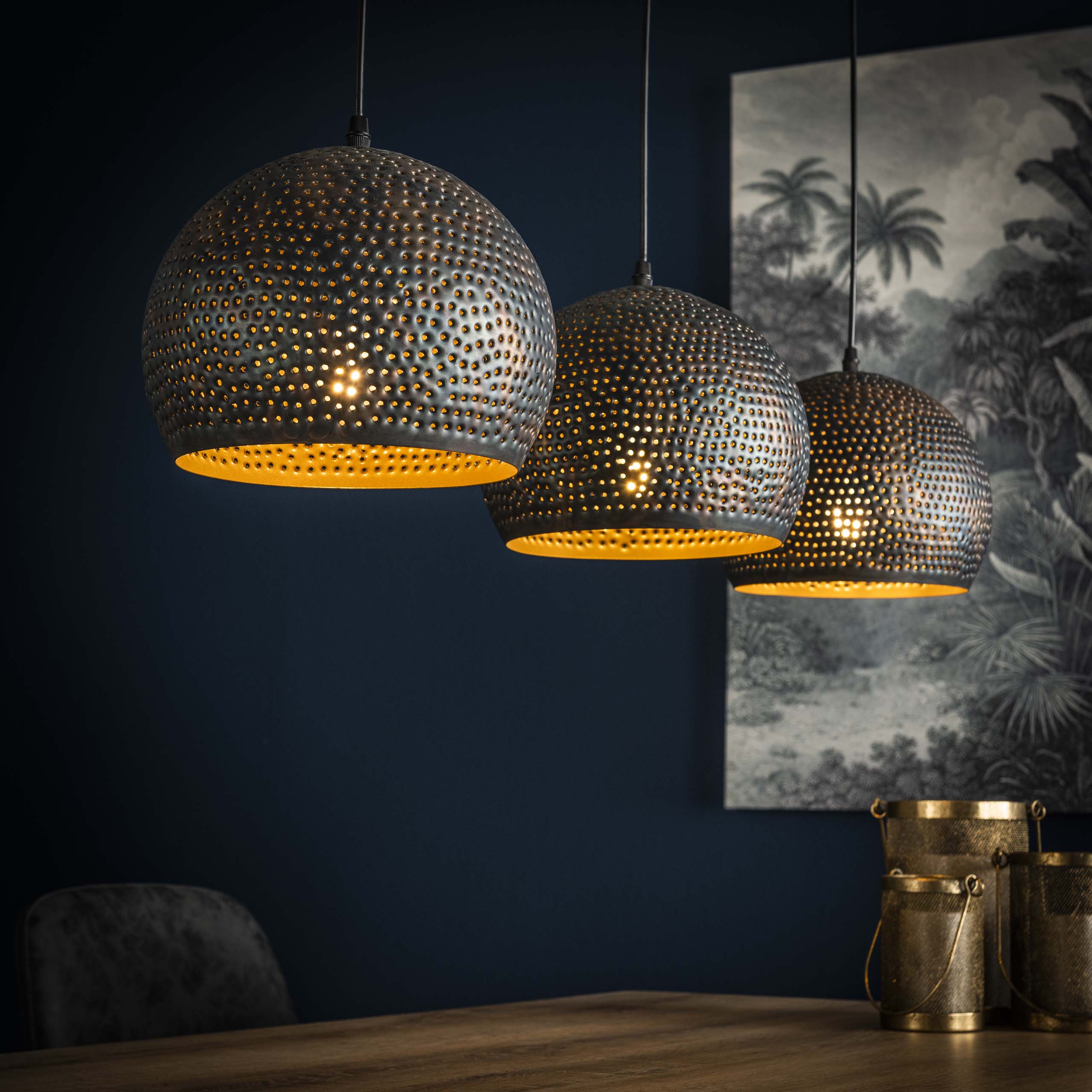 Hanglamp Punch Orb | 3-Lichts | Zwart-Bruin