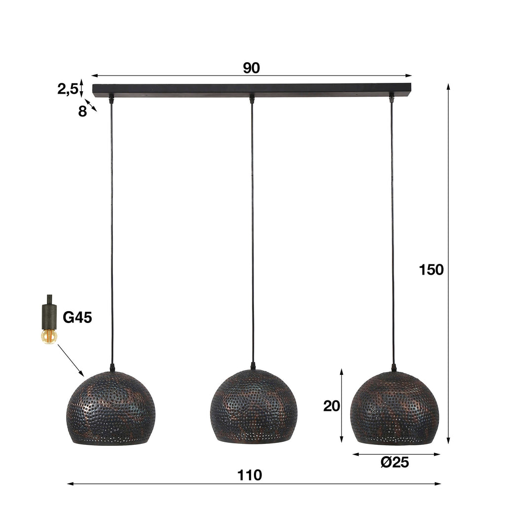 Hanglamp Punch Orb | 3-Lichts | Zwart-Bruin