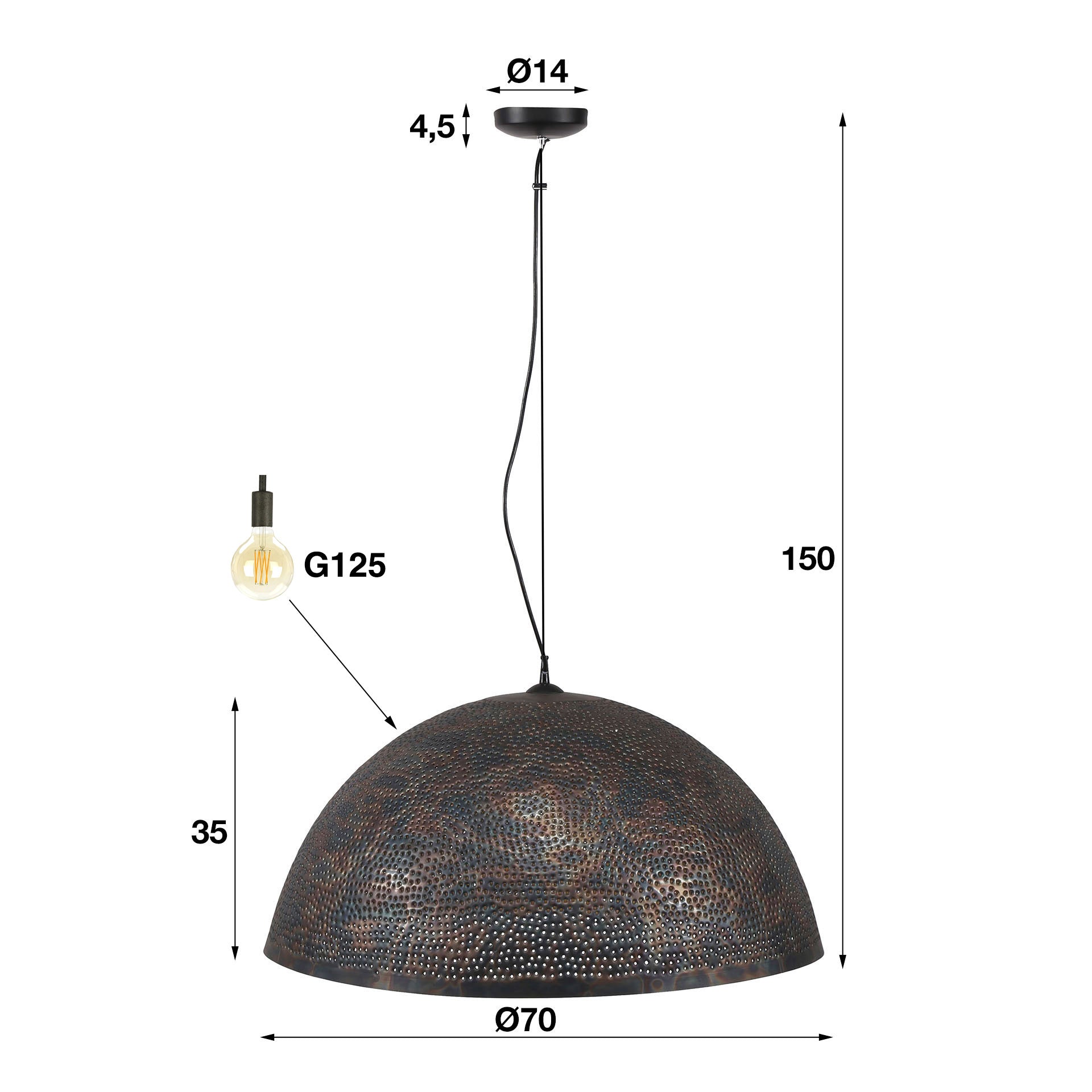 Hanglamp Punch | 1-Lichts | Ø70cm | Zwart-Bruin