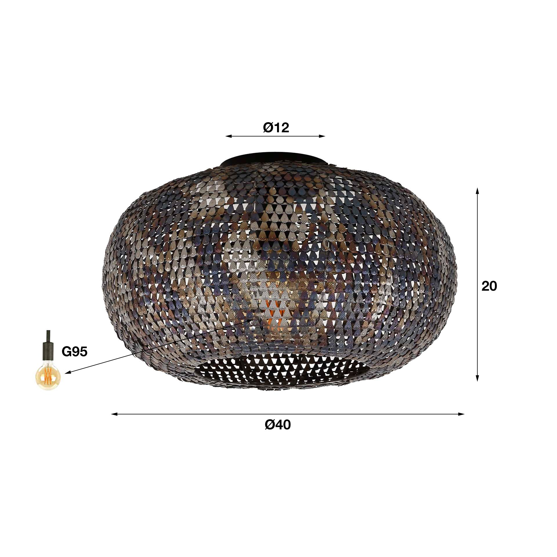 Plafondlamp Armor | 1-Lichts | Zwart bruin