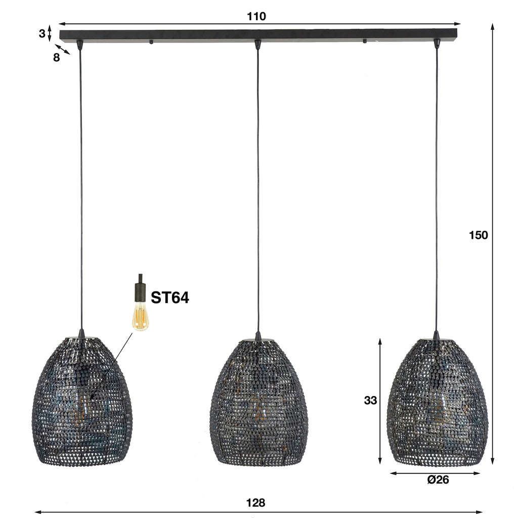 Hanglamp Armor Oval | 3-Lichts | Zwart bruin