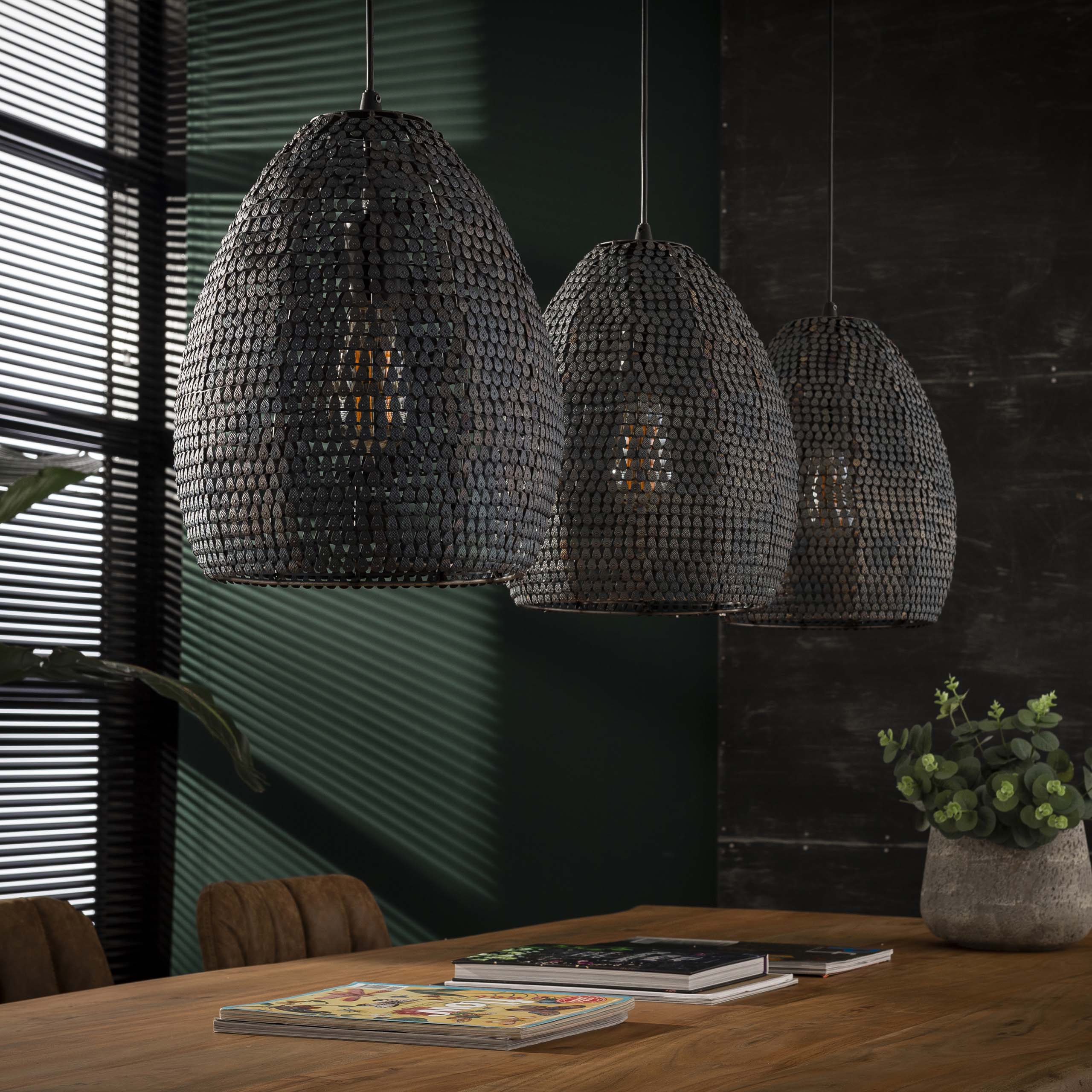 Hanglamp Armor Oval | 3-Lichts | Zwart bruin