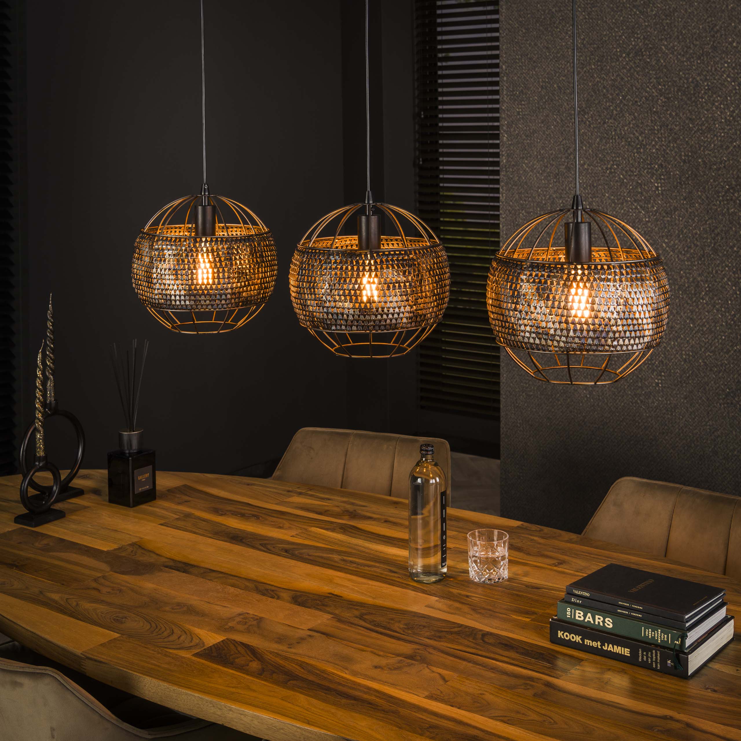 Hanglamp Armor Open | 3-Lichts | Zwart bruin