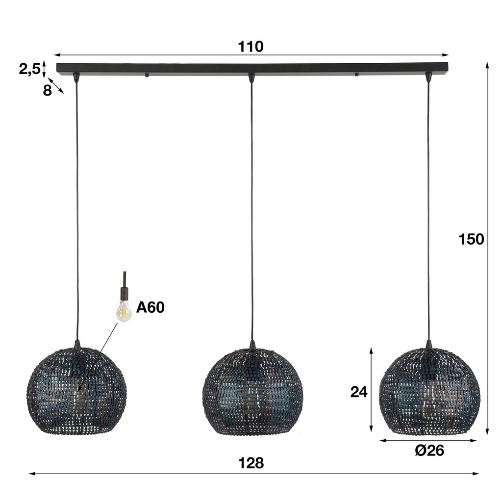 Hanglamp Armor Orb | 3-Lichts | Zwart bruin