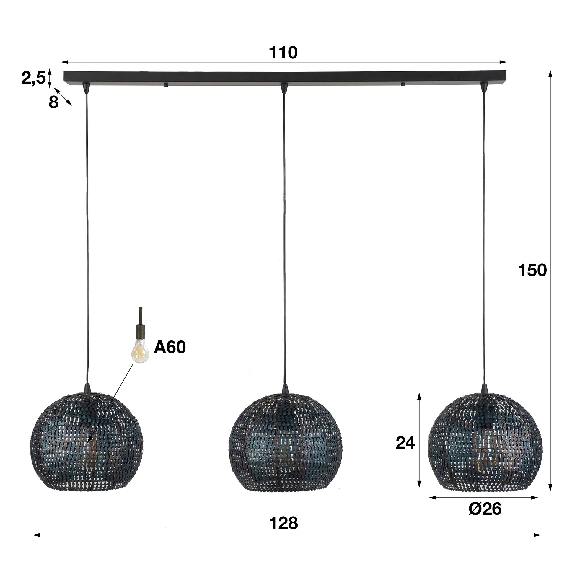 Hanglamp Armor Orb | 3-Lichts | Zwart bruin