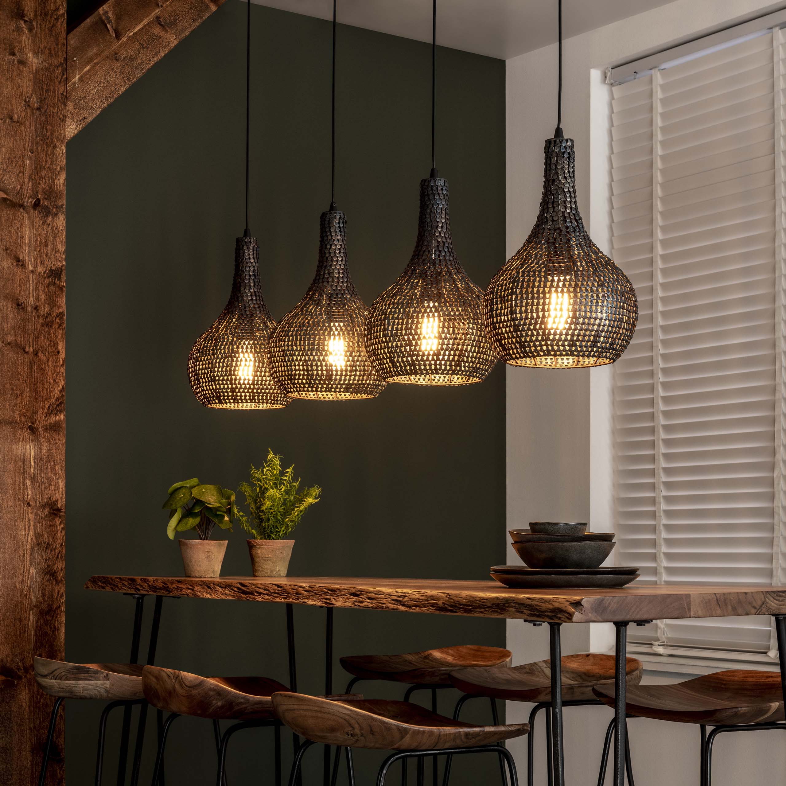 Hanglamp Armor Cone | 4-Lichts | Zwart-Bruin