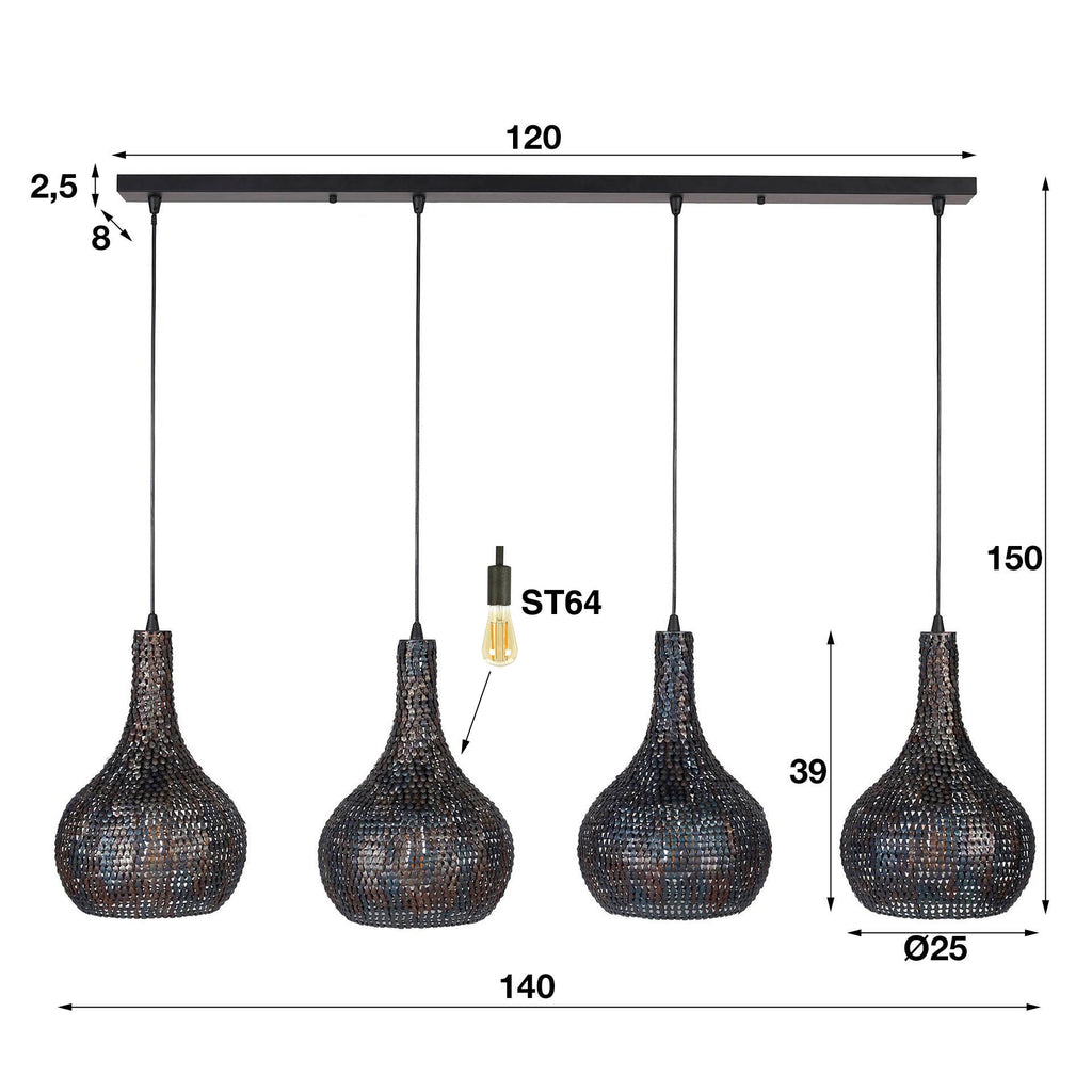 Hanglamp Armor Cone | 4-Lichts | Zwart-Bruin