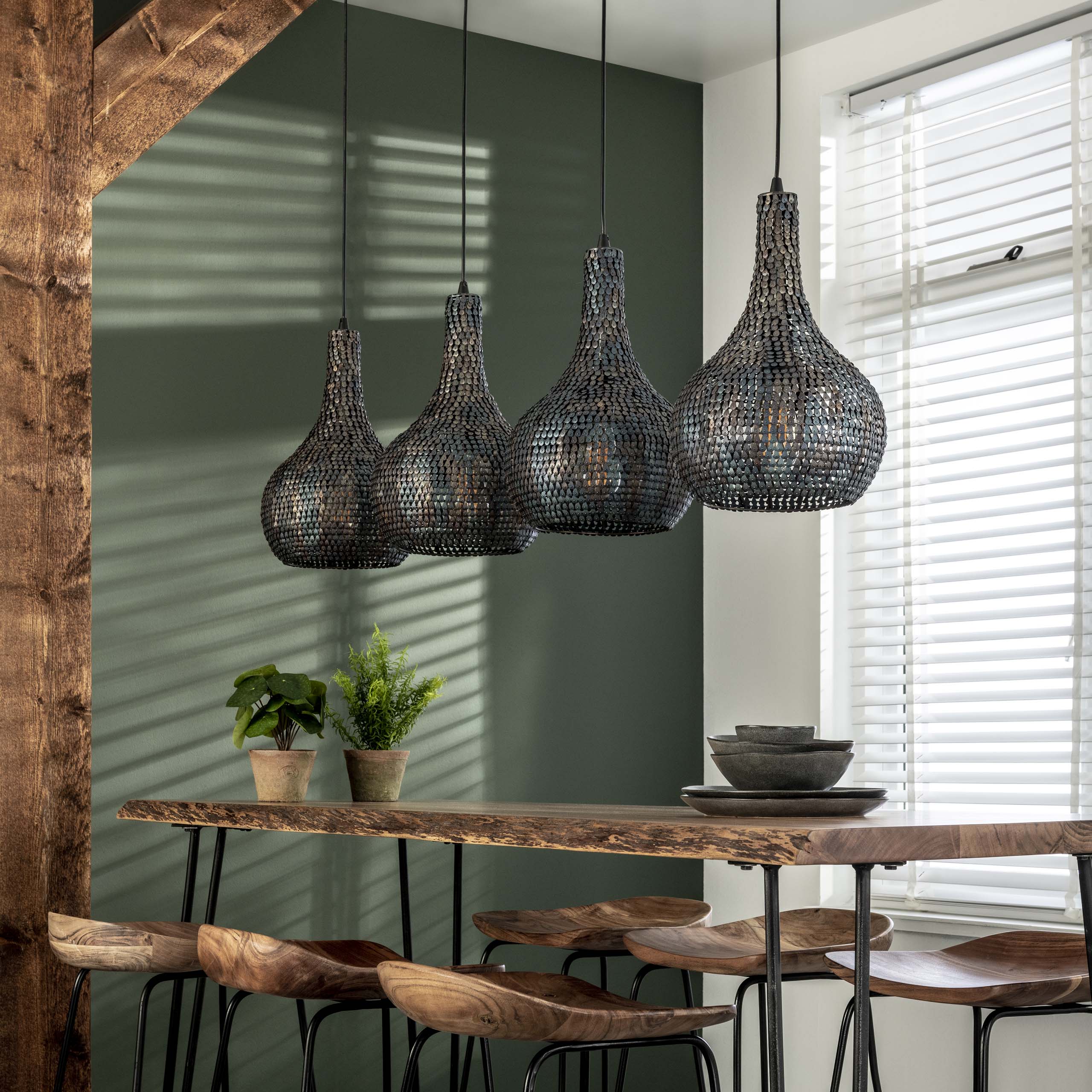 Hanglamp Armor Cone | 4-Lichts | Zwart-Bruin