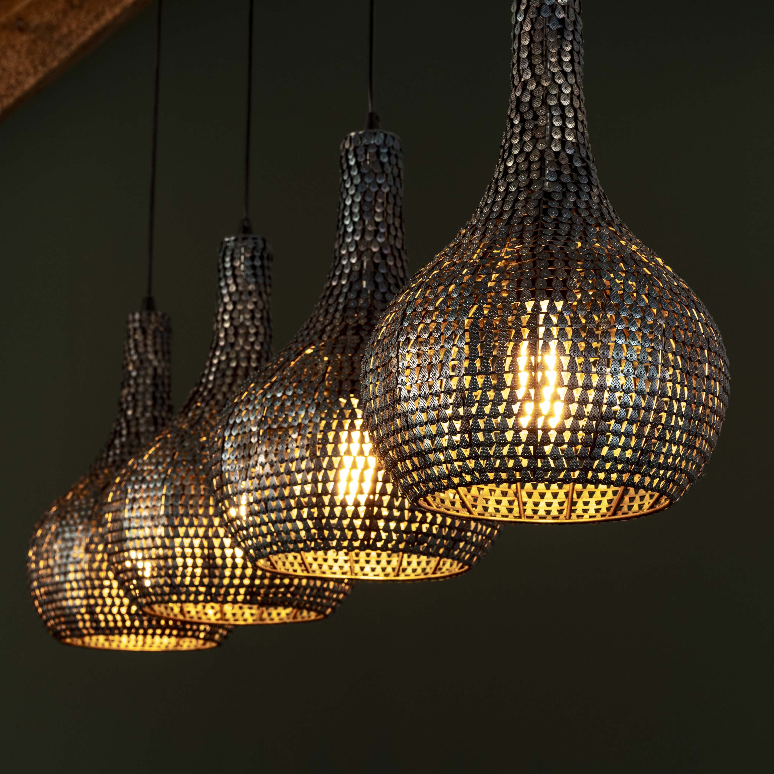 Hanglamp Armor Cone | 4-Lichts | Zwart-Bruin