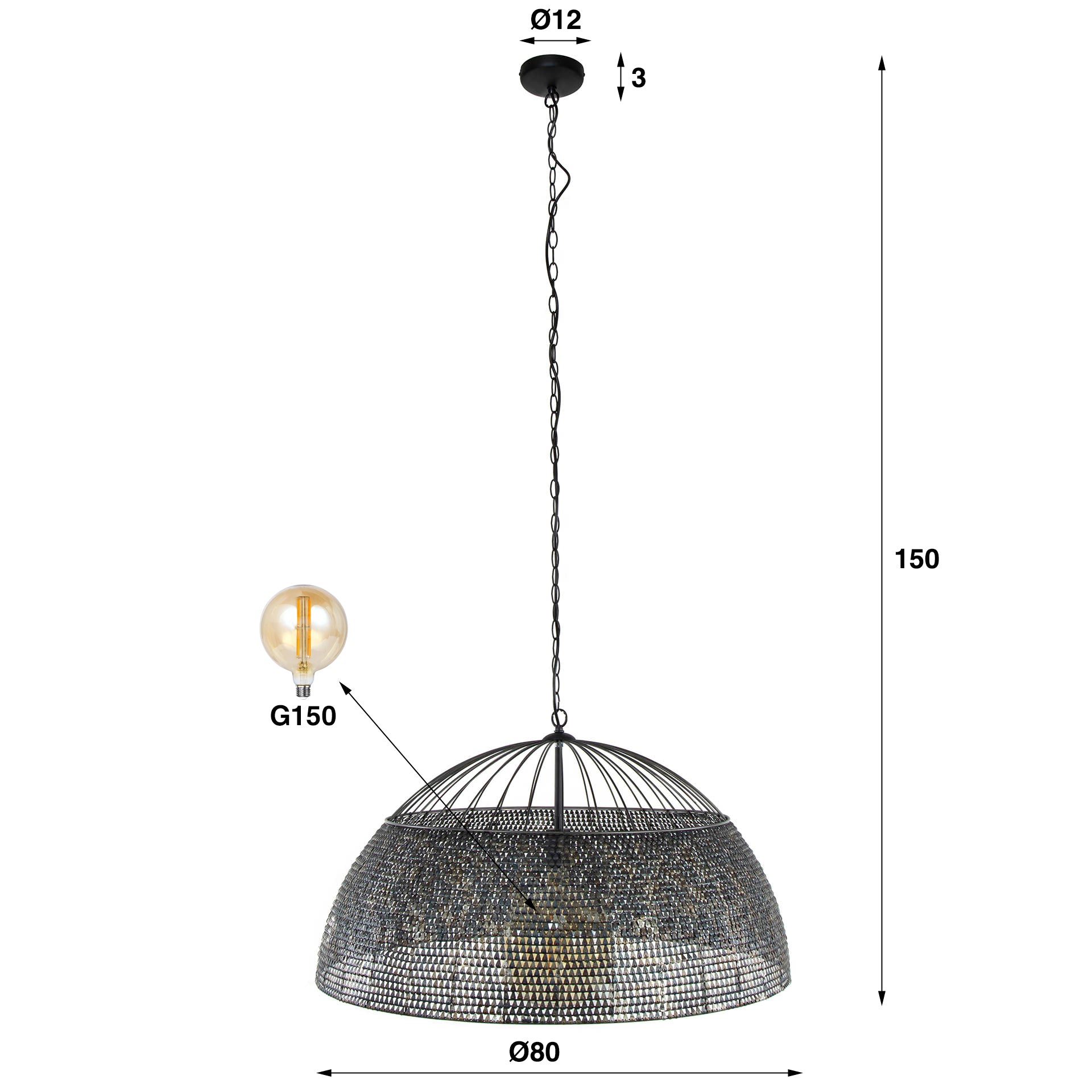 Hanglamp Armor | 1-Lichts Ø80cm | Zwart-Bruin