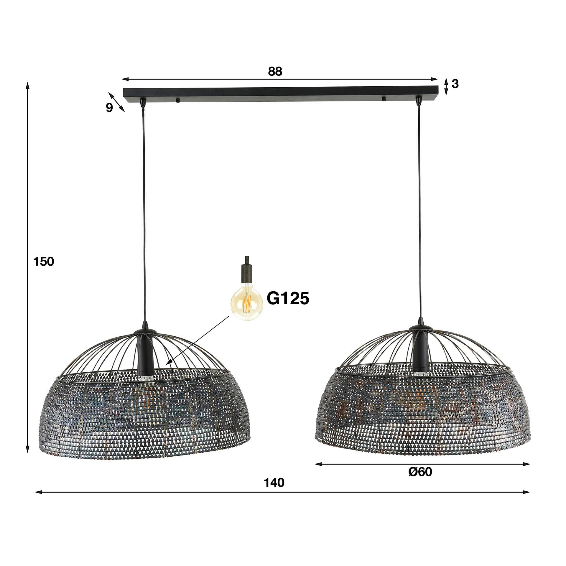 Hanglamp Armor Open | 2-Lichts | Ø60cm Zwart bruin