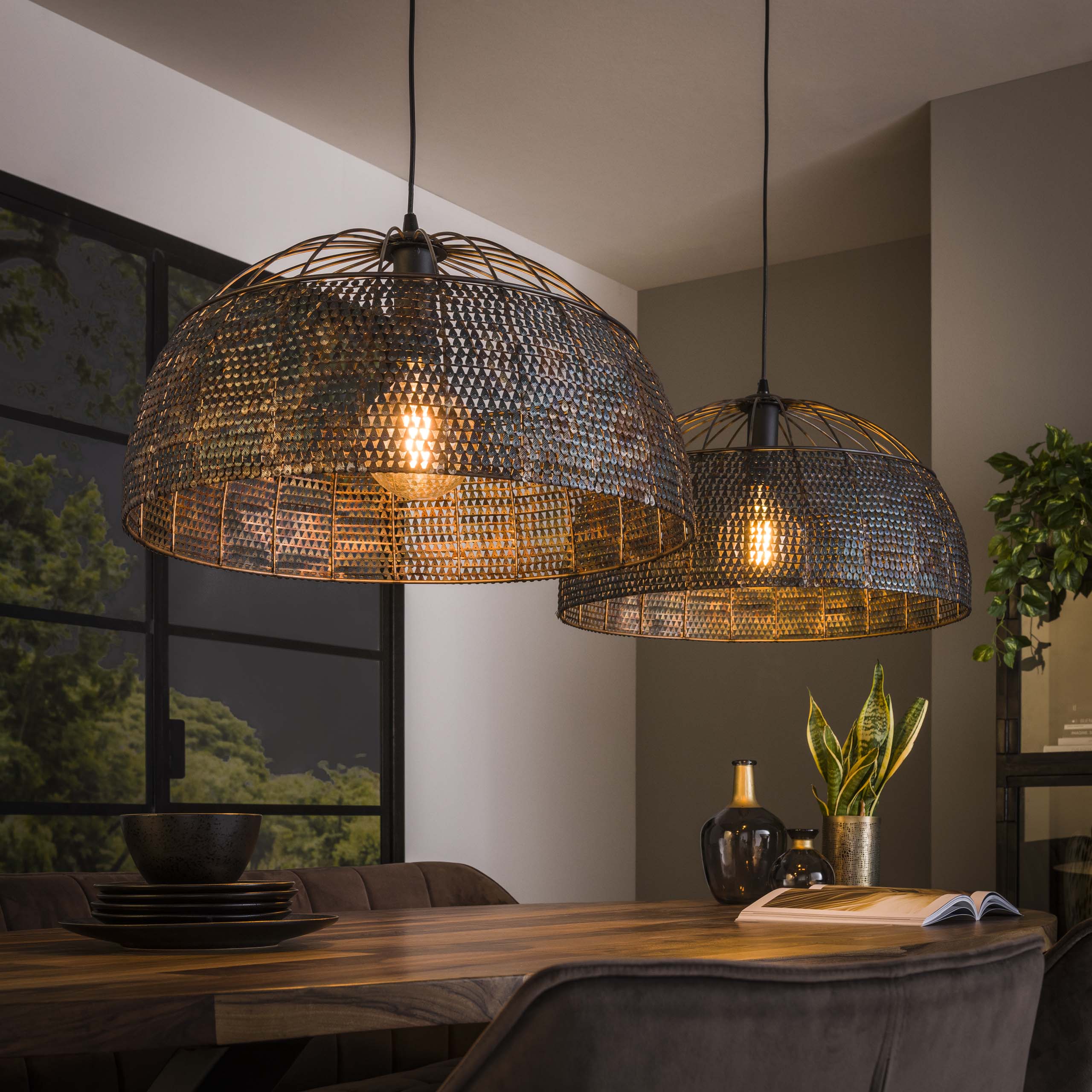 Hanglamp Armor Open | 2-Lichts | Ø60cm Zwart bruin