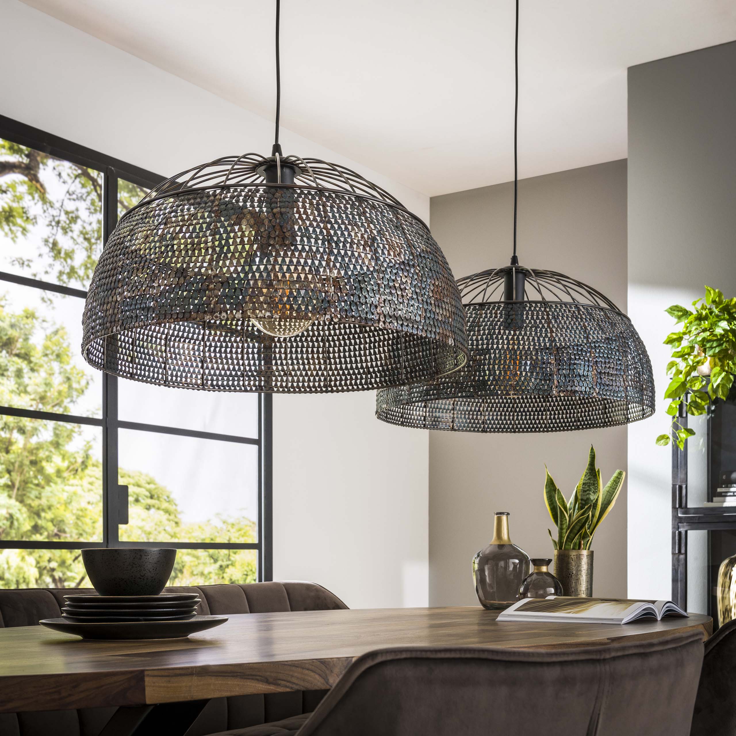 Hanglamp Armor Open | 2-Lichts | Ø60cm Zwart bruin