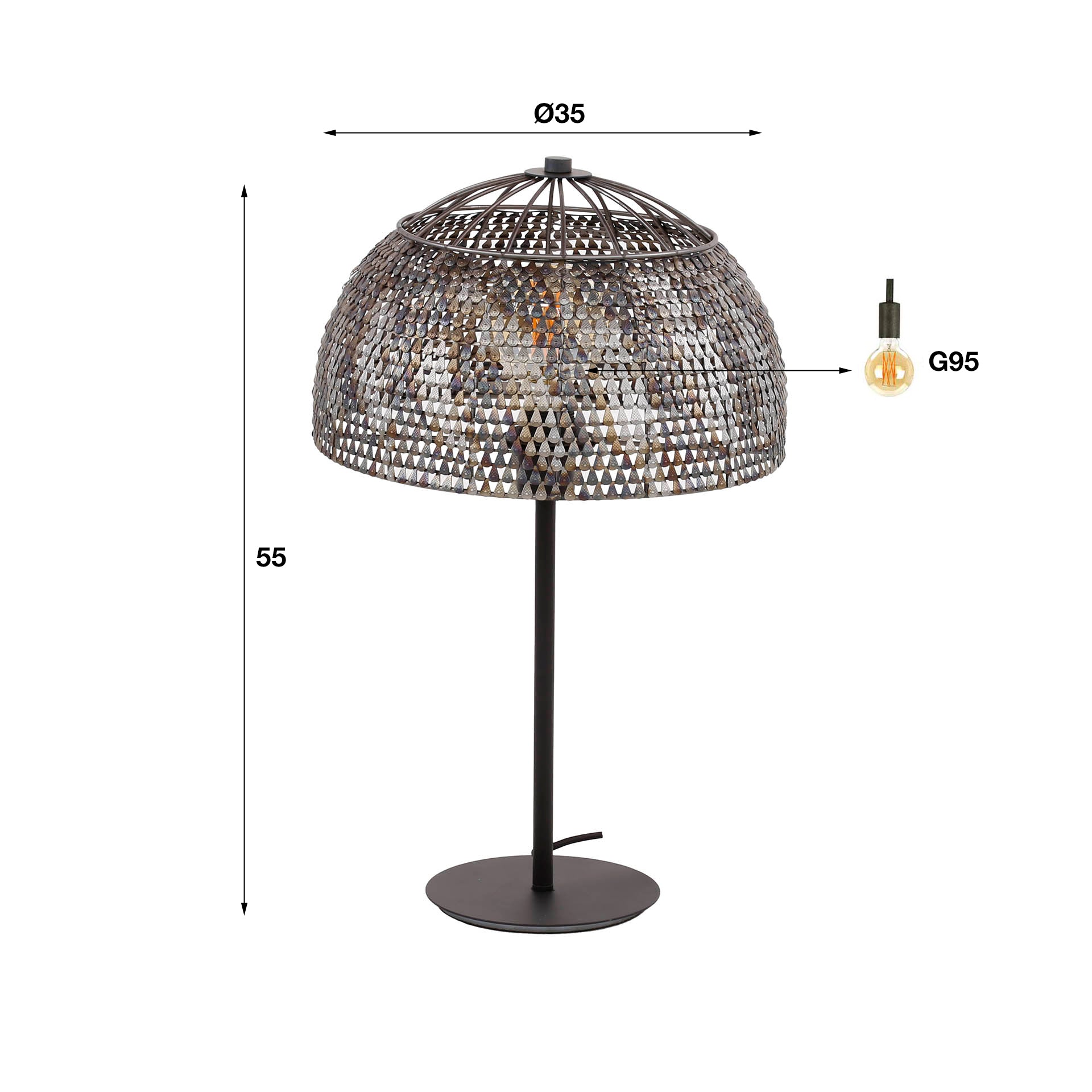 Tafellamp Armor Open | 1-lichts | Zwart bruin