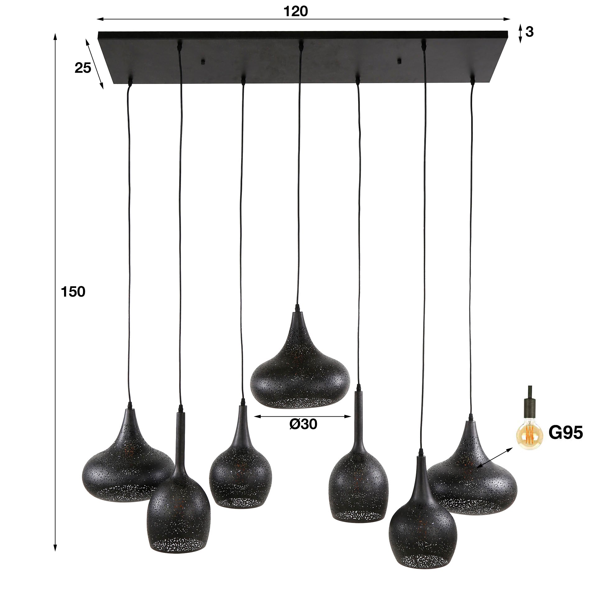 Hanglamp Zip | 7-Lichts | Artic zwart