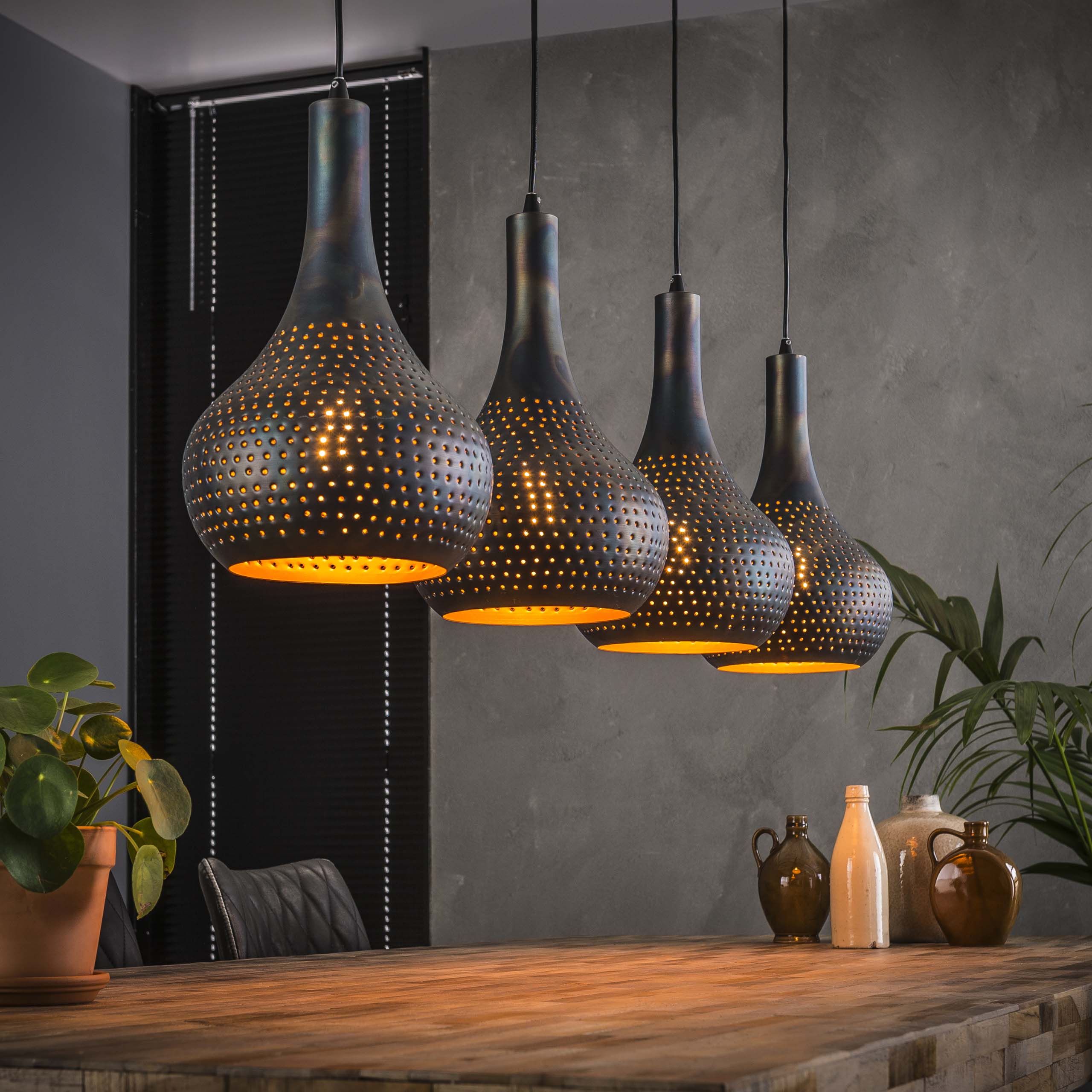 Hanglamp Punch Cone | 4-Lichts | Zwart bruin