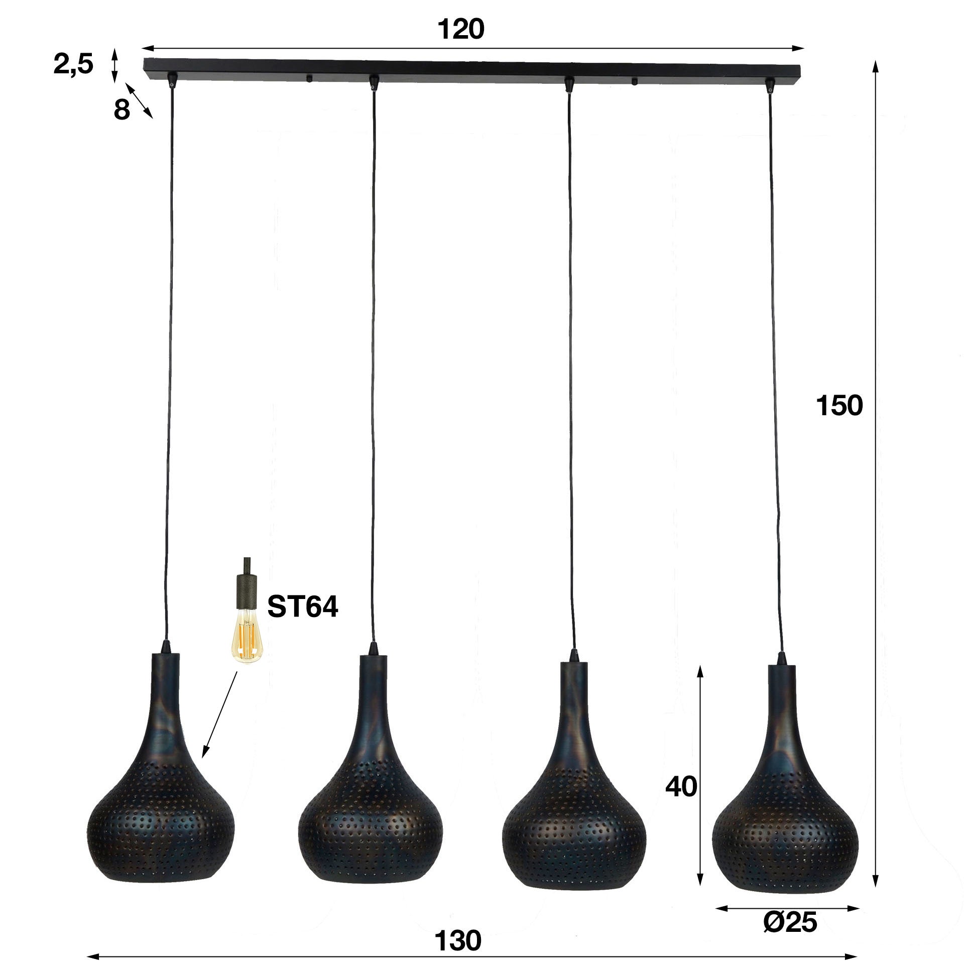 Hanglamp Punch Cone | 4-Lichts | Zwart bruin