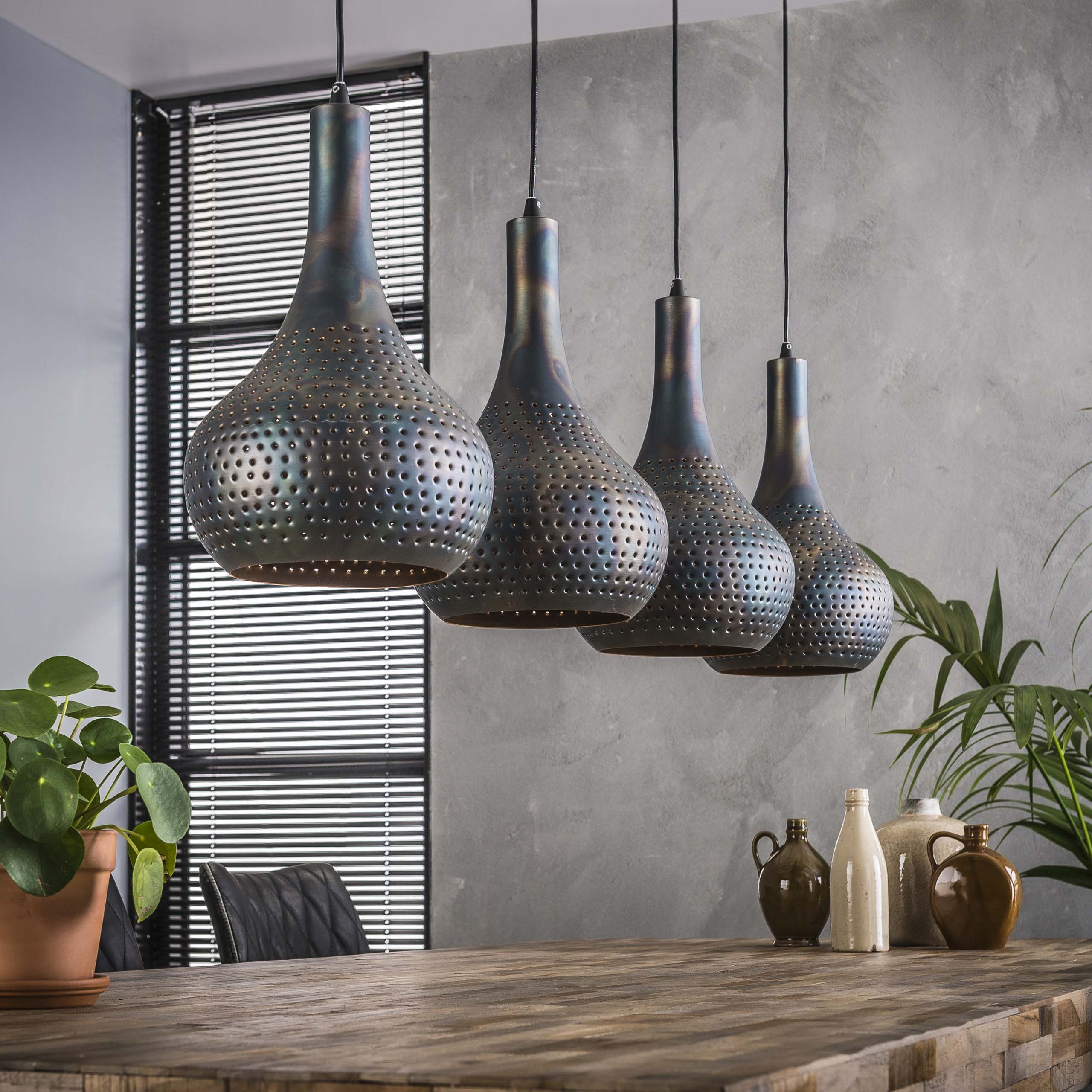 Hanglamp Punch Cone | 4-Lichts | Zwart bruin