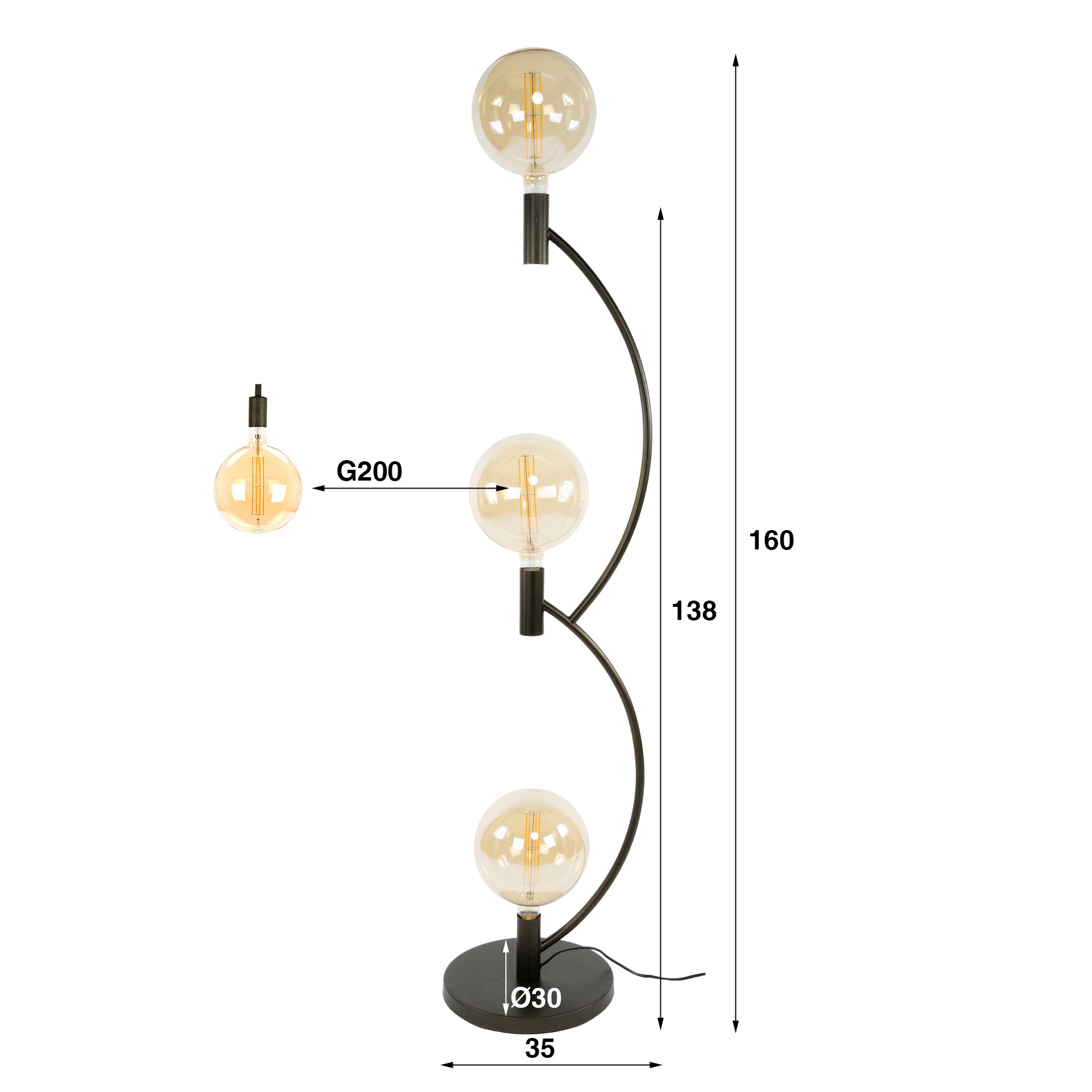 Vloerlamp Arcus | 3-lichts | Sienna bruin