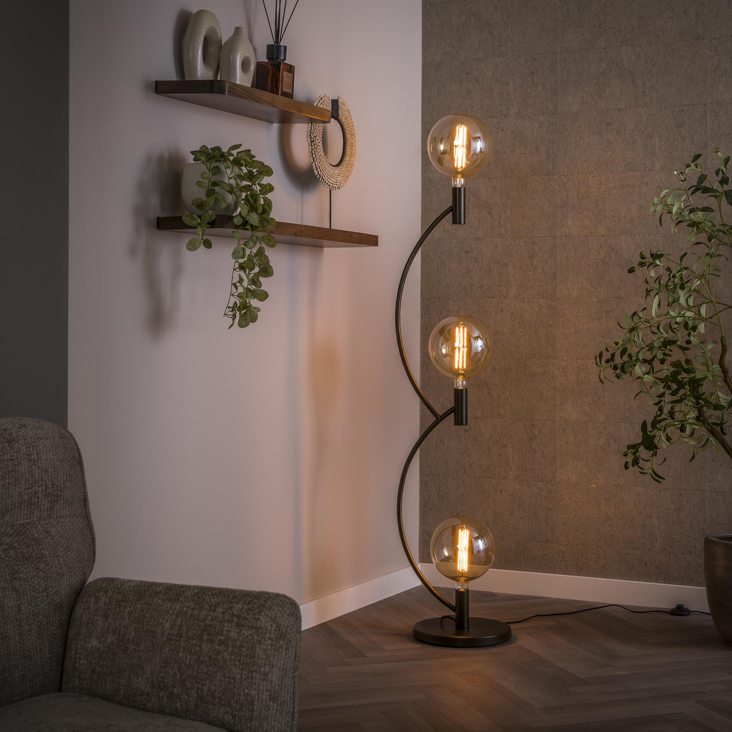 Vloerlamp Arcus | 3-lichts | Sienna bruin