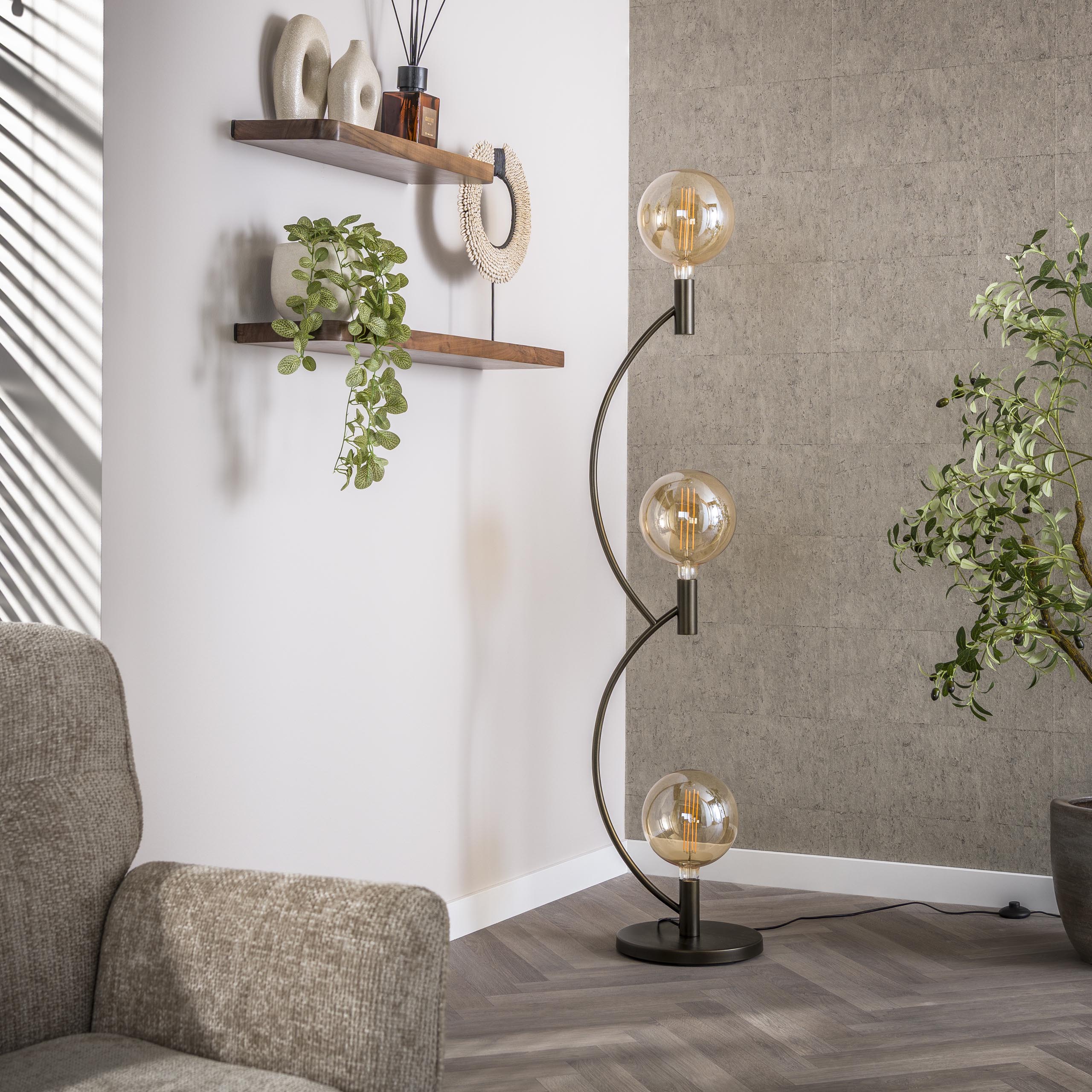 Vloerlamp Arcus | 3-lichts | Sienna bruin