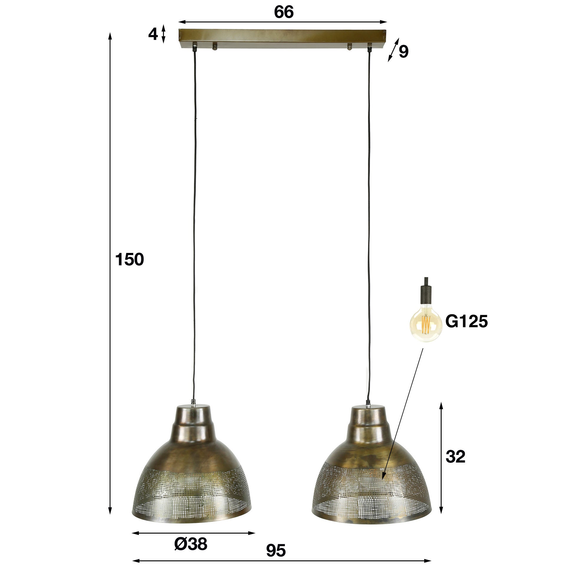 Hanglamp Screen | 2-Lichts | Antiek brons