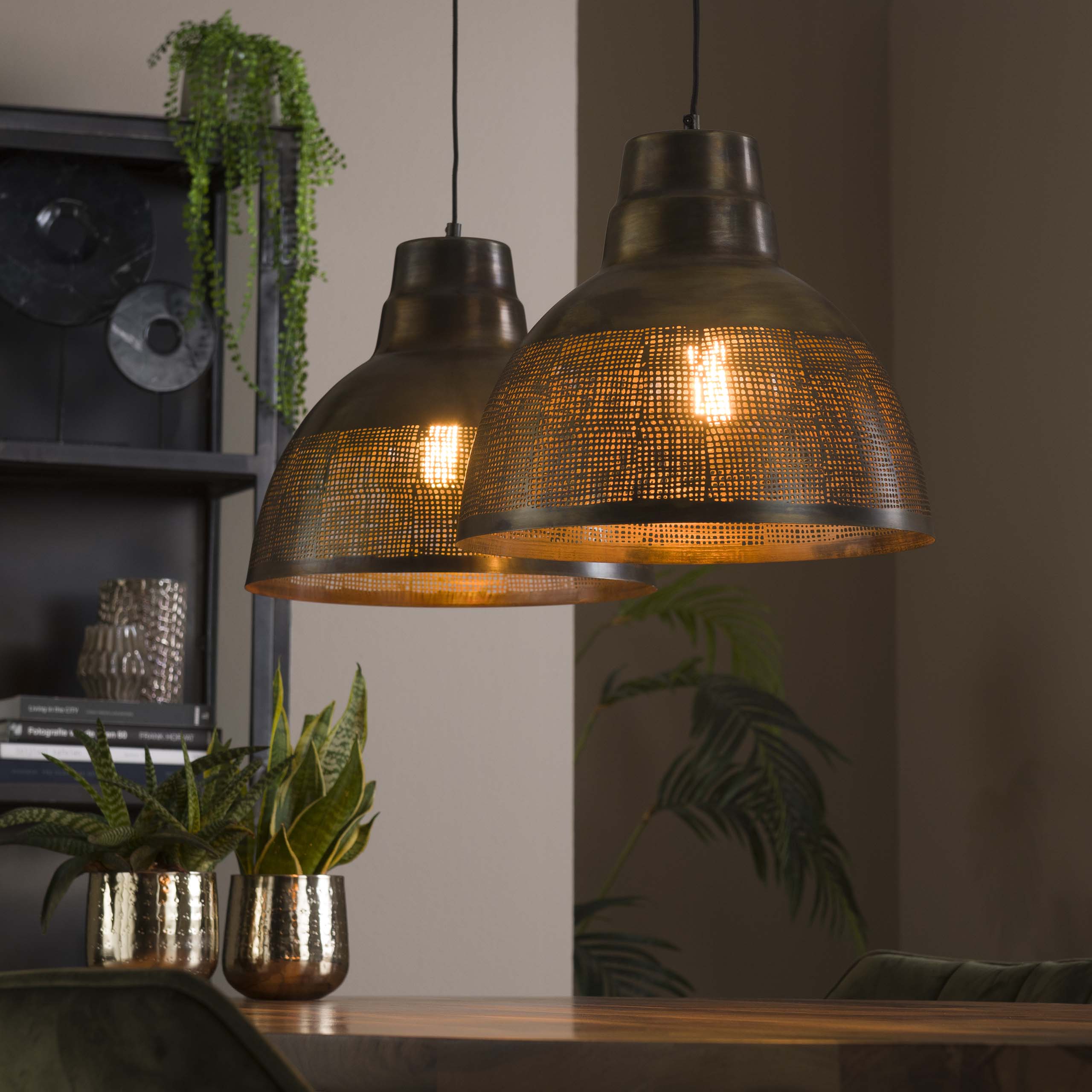 Hanglamp Screen | 2-Lichts | Antiek brons