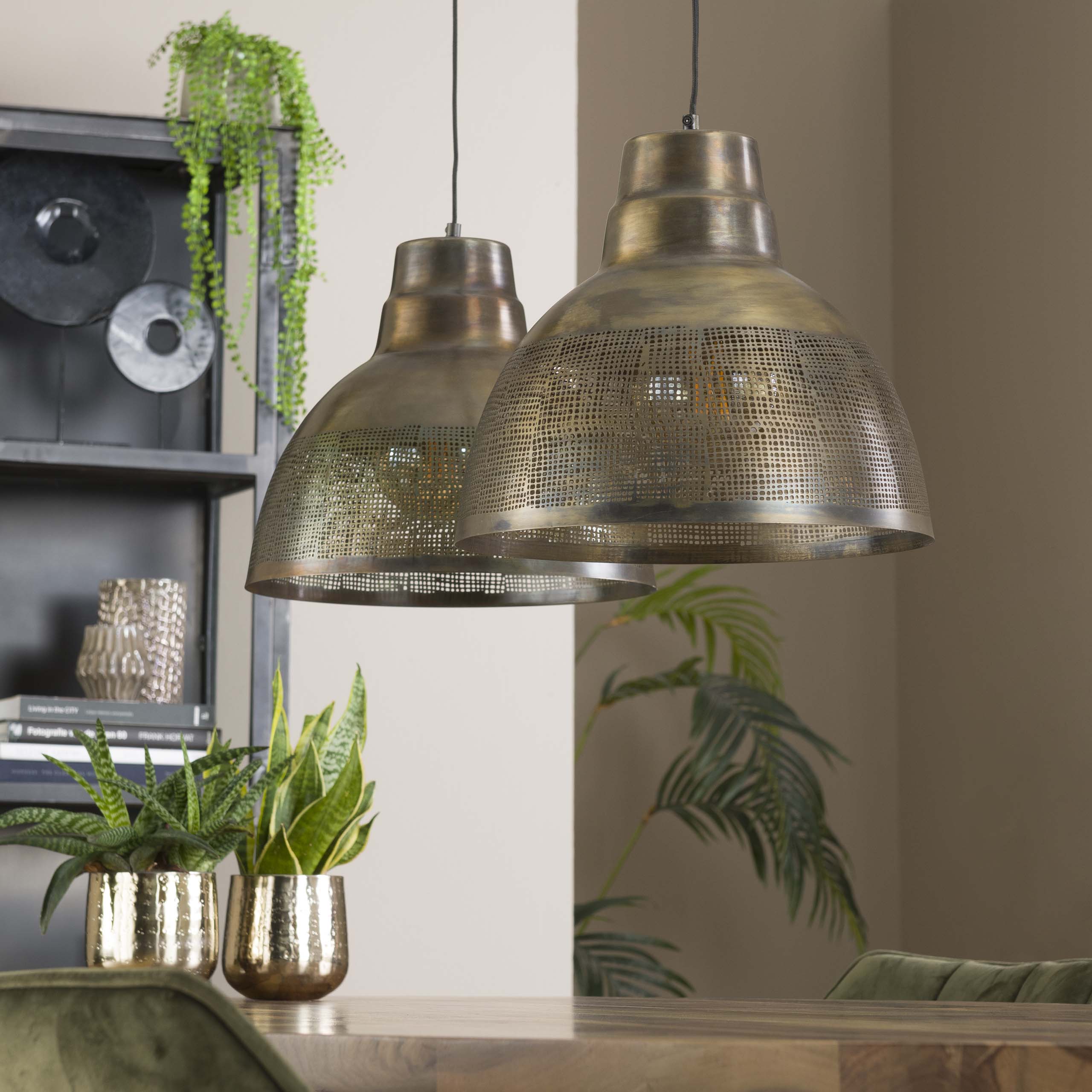 Hanglamp Screen | 2-Lichts | Antiek brons