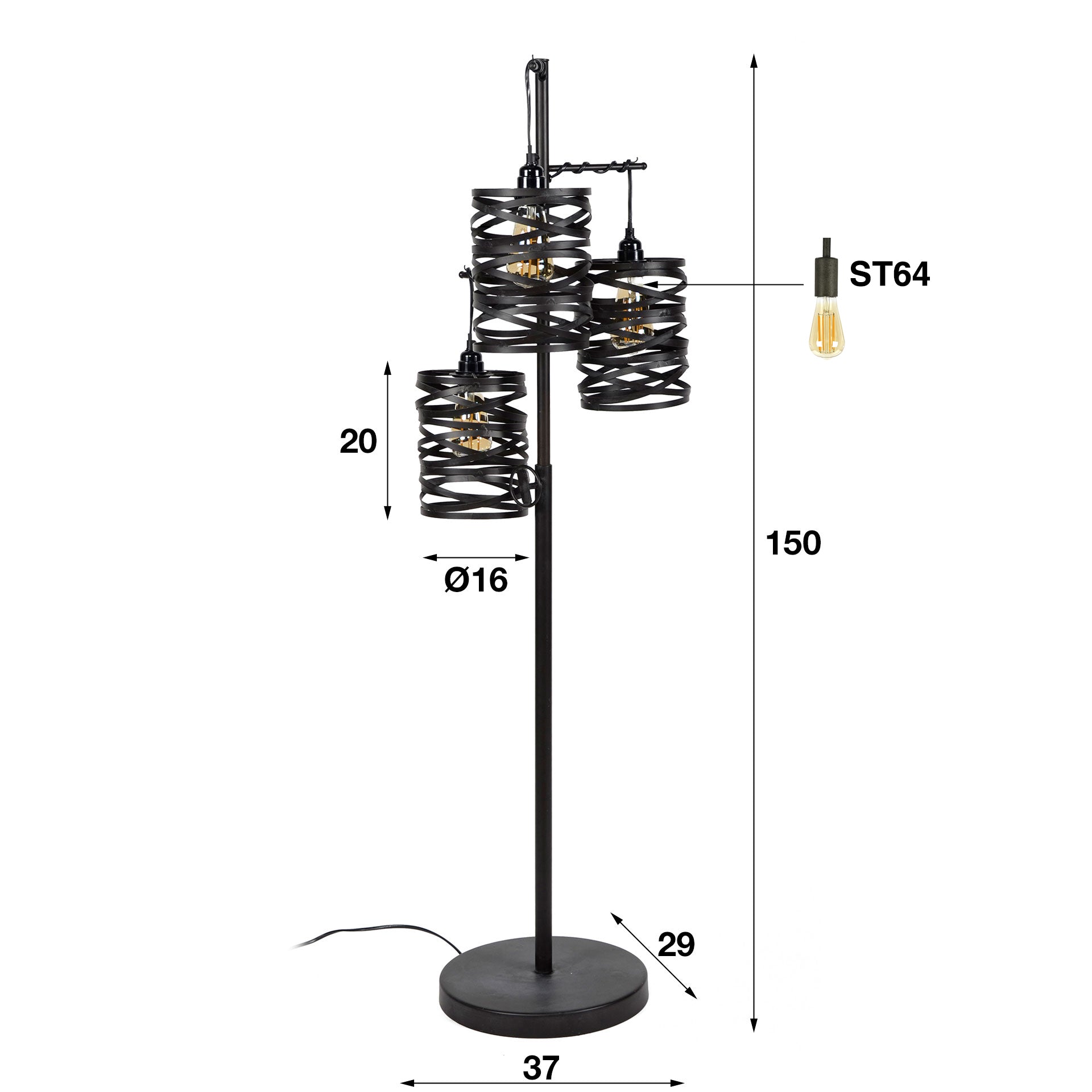 Vloerlamp Spindle | 3-Lichts | Slate grey