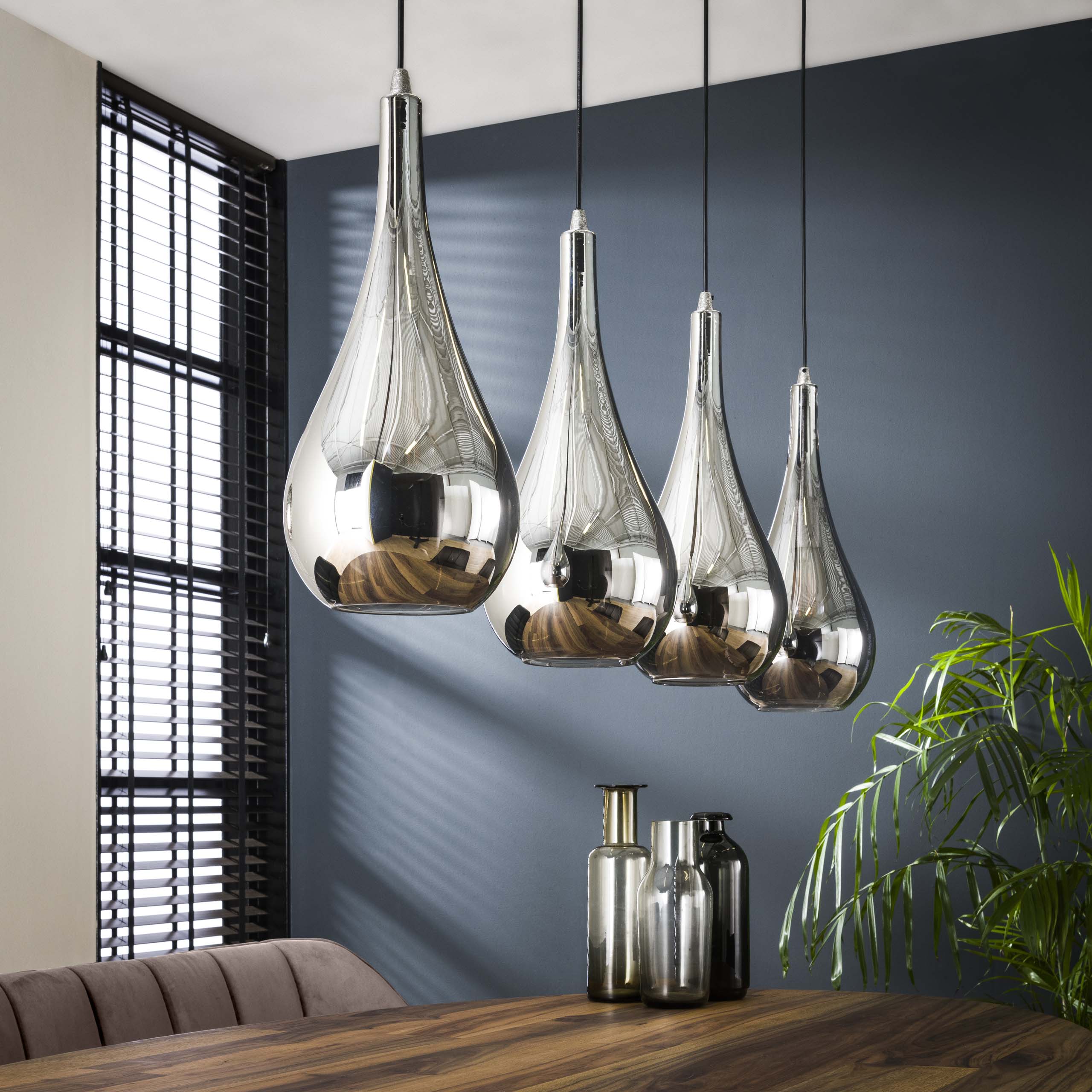 Hanglamp Silver Drop | 4-Lichts | Chroom Glas