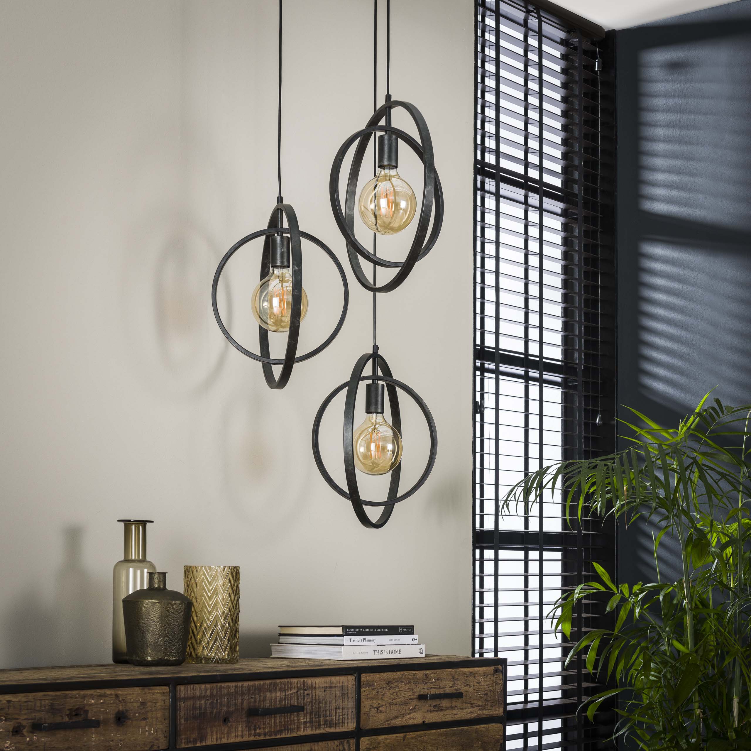 Hanglamp Turn Around getrapt | 3-Lichts | Charcoal