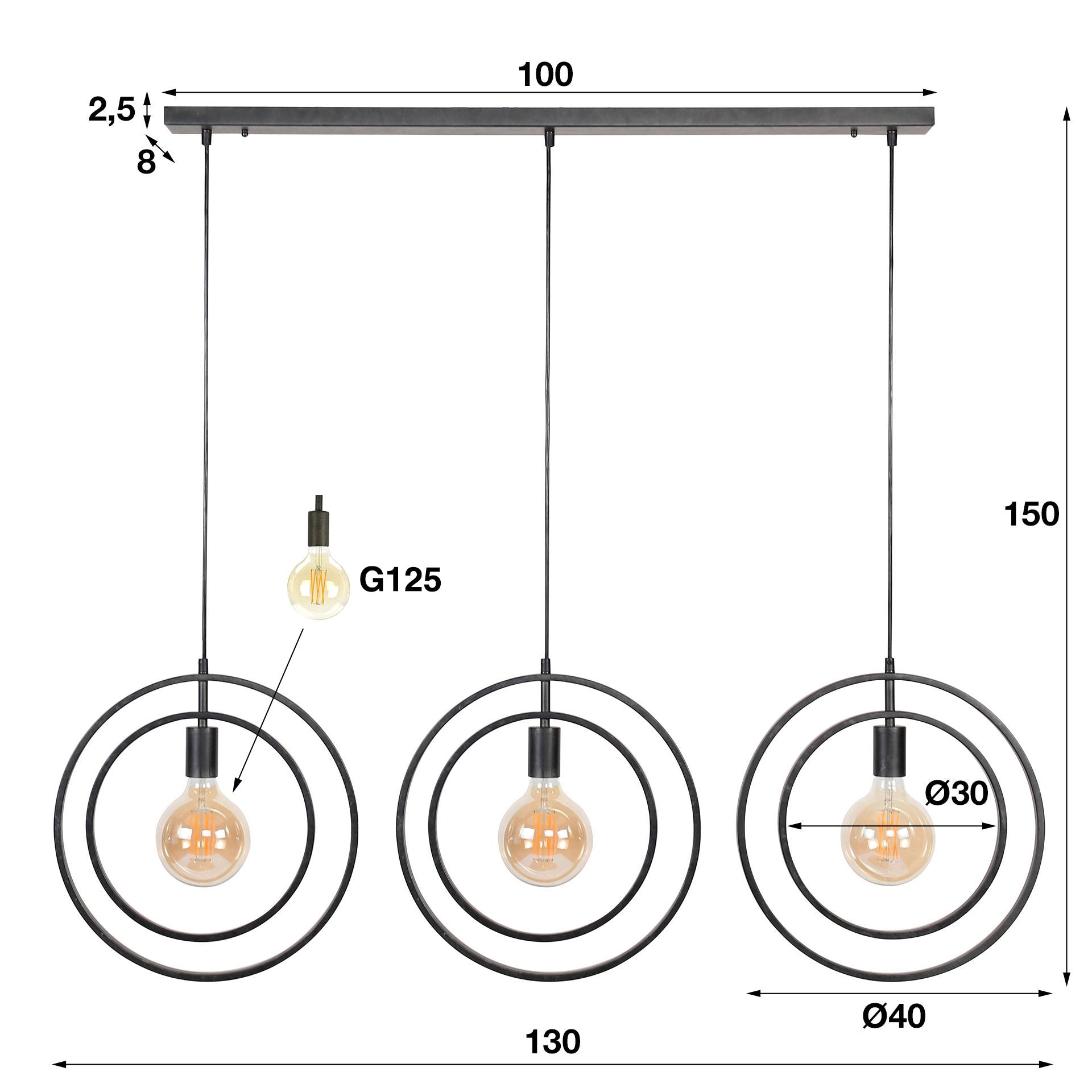Hanglamp Turn Around | 3-Lichts | Charcoal