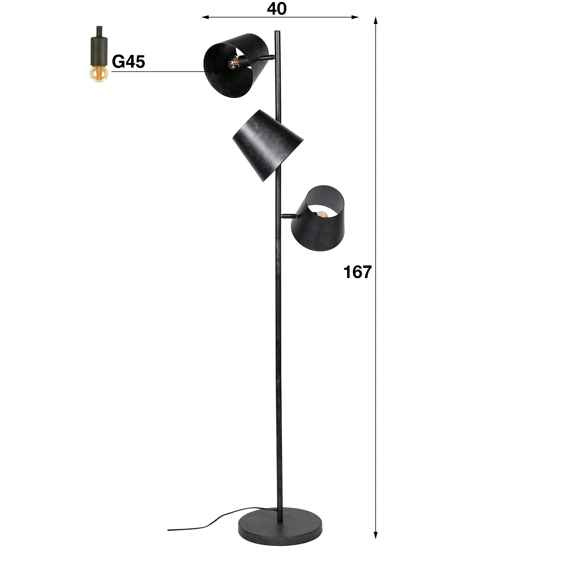Vloerlamp Kinetic | 3-lichts | Charcoal