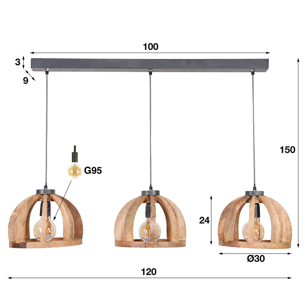Hanglamp Orba | 3-Lichts | Massief mango naturel