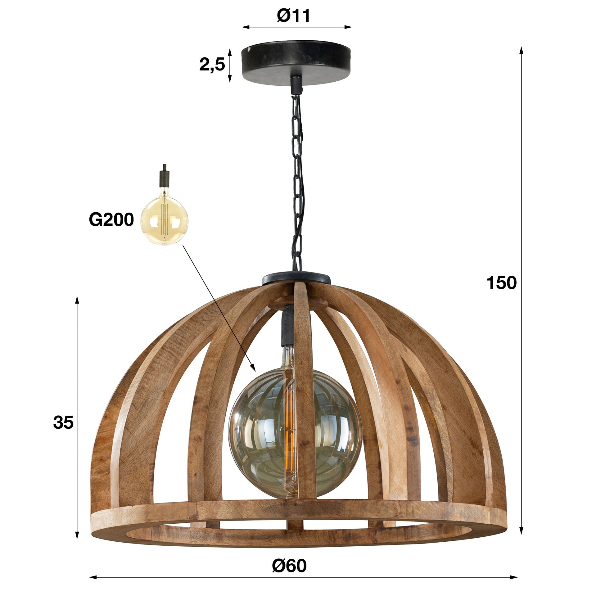 Hanglamp Orba | 1-Lichts | Massief mango Ø60