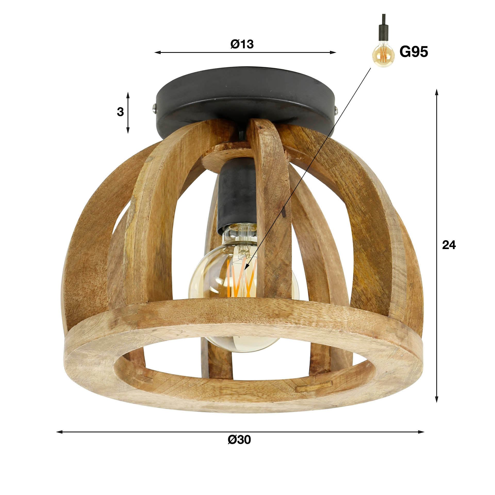 Plafondlamp Orba | 1-Lichts | Massief mango naturel