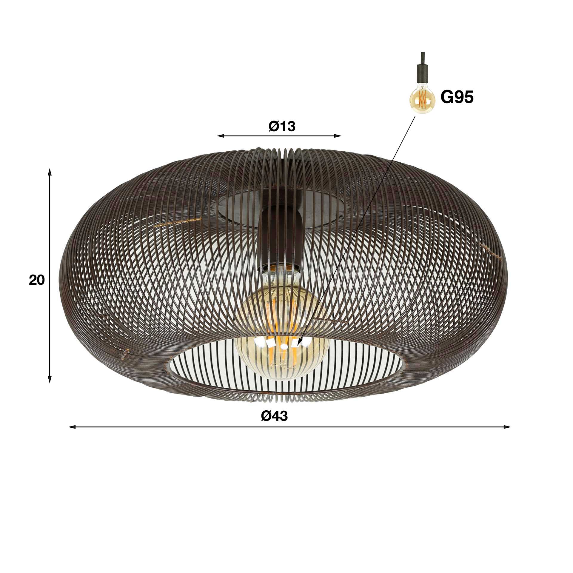 Plafondlamp Copper Twist | 1-Lichts | Zwart nikkel