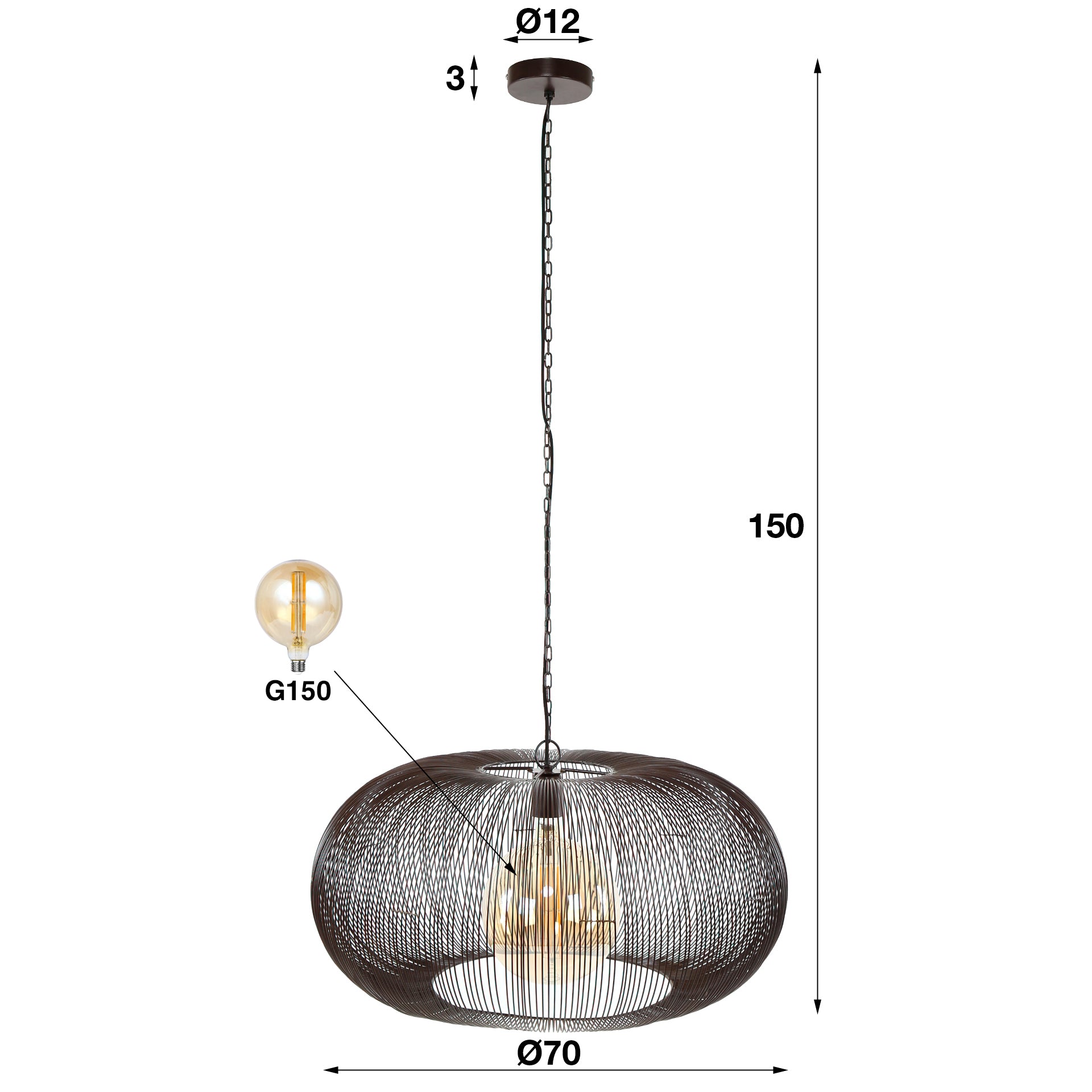 Hanglamp Copper Twist | 1-Lichts | Ø70 | Zwart nikkel