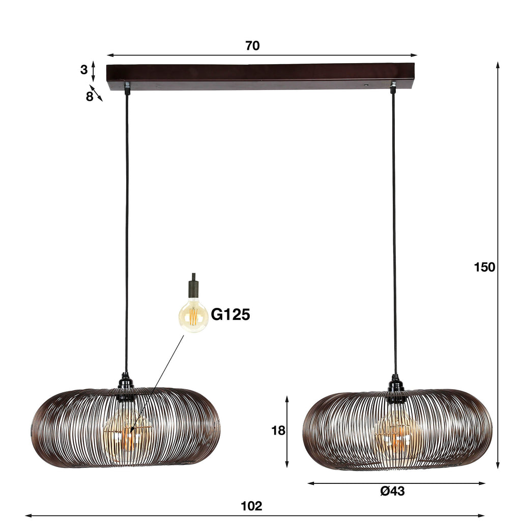 Hanglamp Copper Twist | 2-Lichts | Zwart nikkel