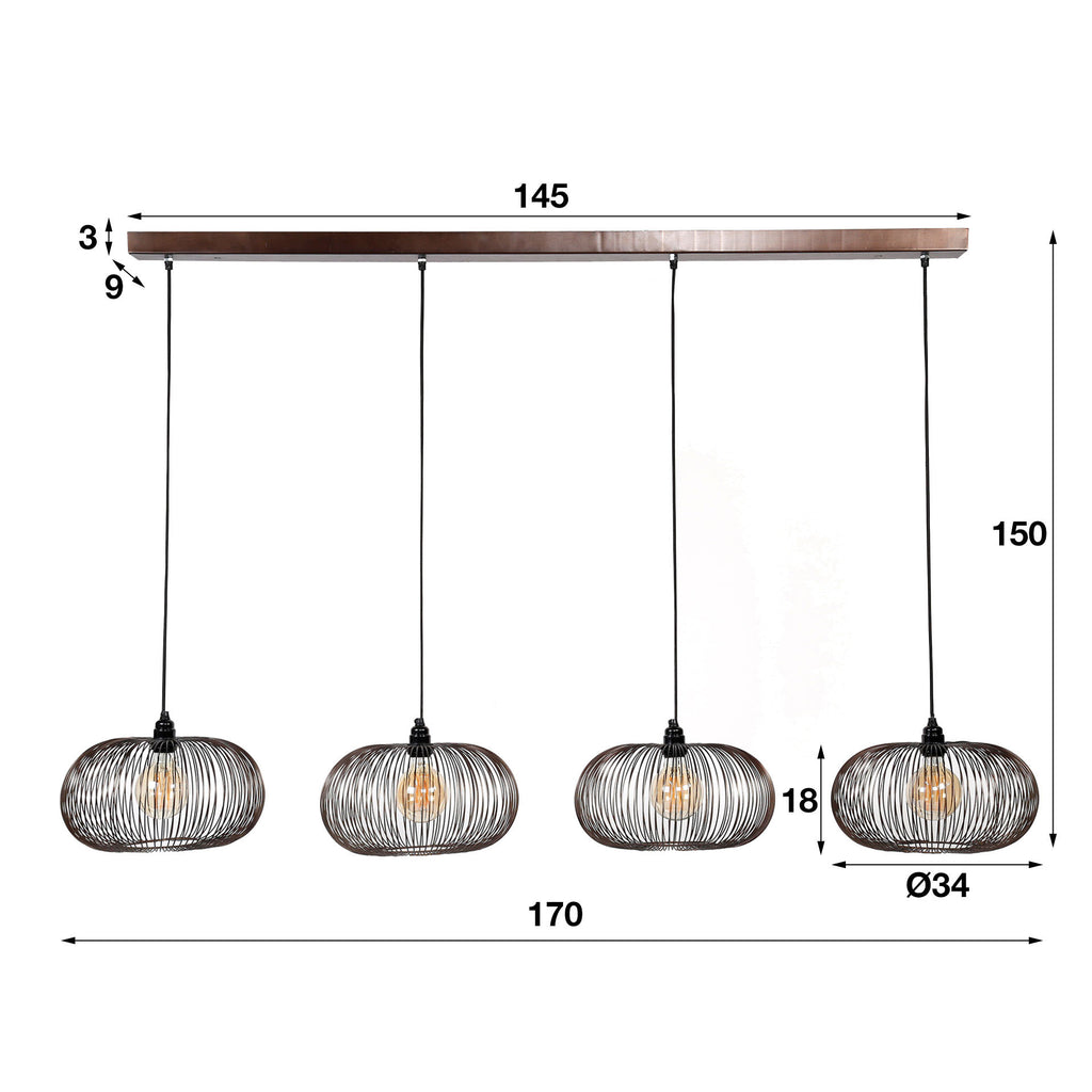 Hanglamp Copper Twist | 4-Lichts | Zwart Nikkel
