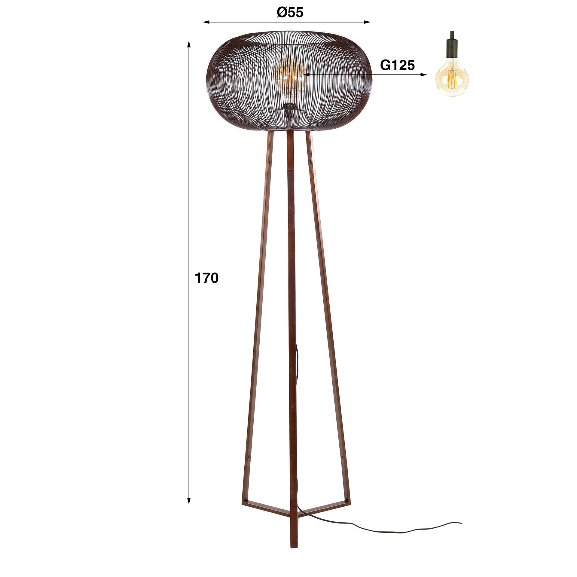 Vloerlamp Copper Twist | 1-Lichts | Zwart nikkel