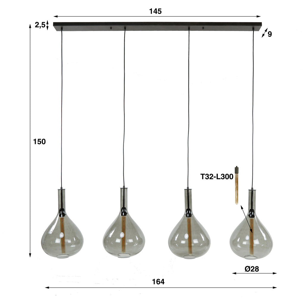Hanglamp Smoke Drop | 4-Lichts | Artic zwart