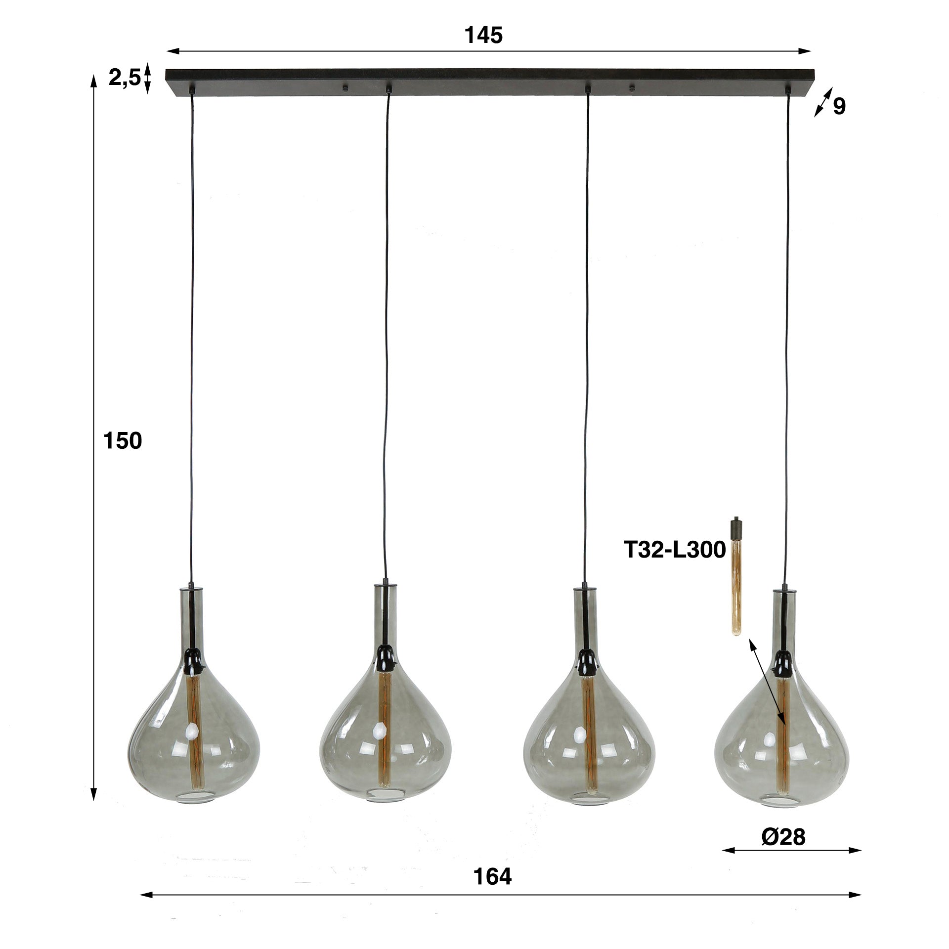 Hanglamp Smoke Drop | 4-Lichts | Artic zwart