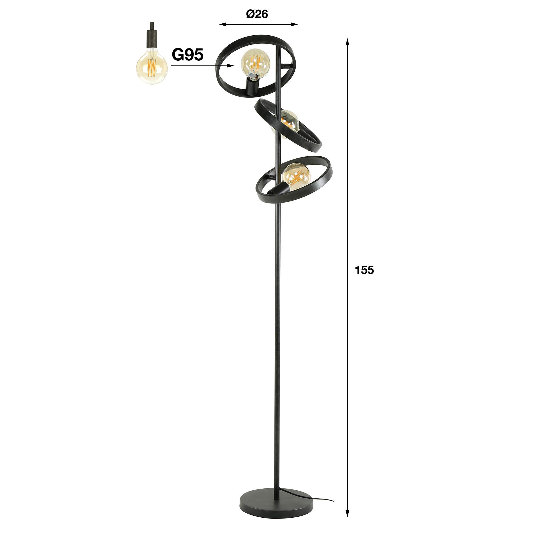 Vloerlamp Hover | 3-Lichts | Charcoal
